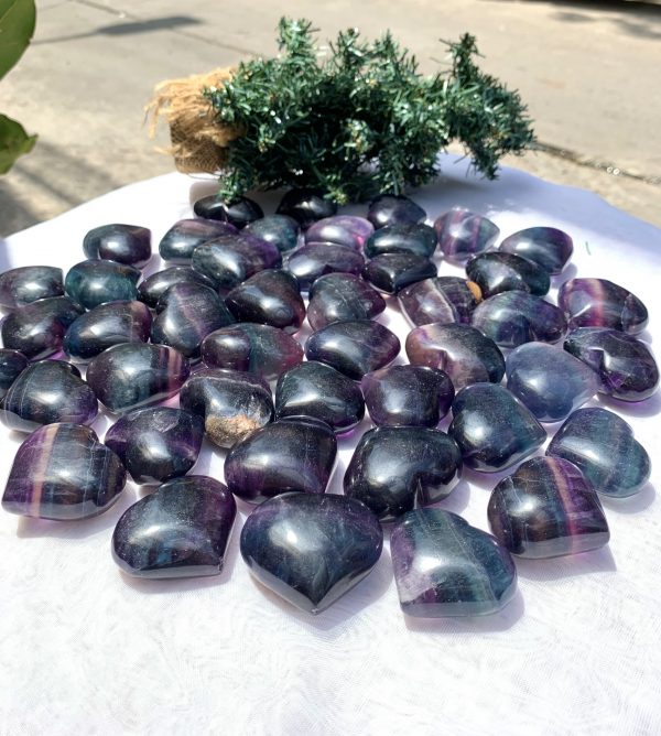 Trái tim đá Fluorite cầu vồng, Fluorite nhiều màu | Rainbow Fluorite Heart| Đá thanh tẩy , tarot | CADA DECOR