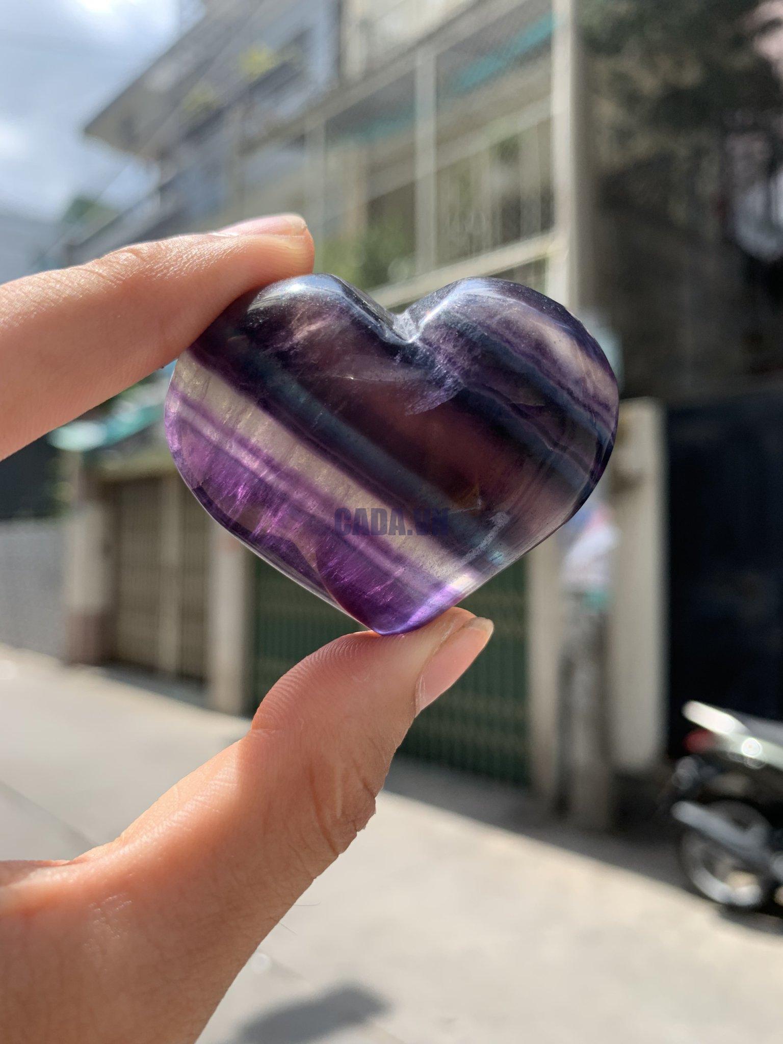 Trái tim đá Fluorite cầu vồng, Fluorite nhiều màu | Rainbow Fluorite Heart| Đá thanh tẩy , tarot | CADA DECOR 