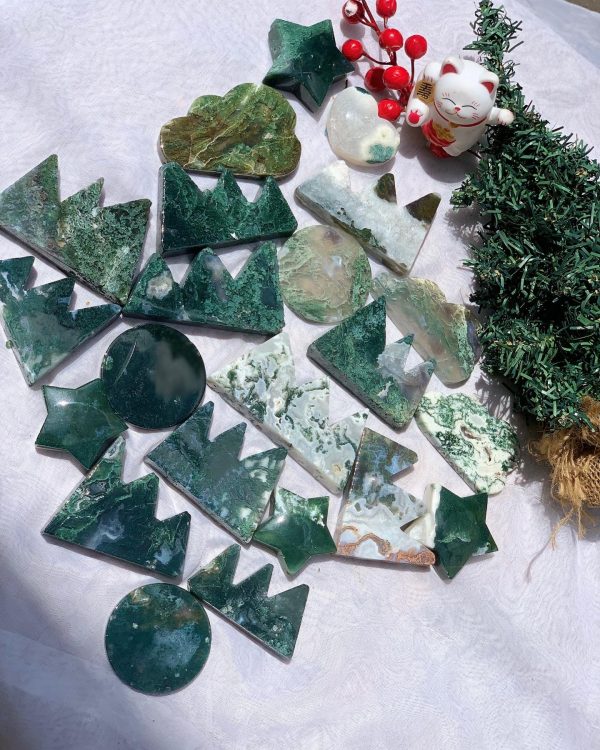 Moss Agate Mountain - Moss Agate round slice | Đá băng ngọc thủy tảo, mã não rêu hình núi, hình tròn | CADAVN
