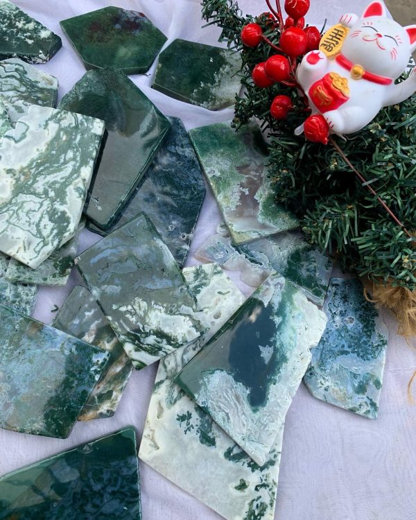 Moss Agate Mountain - Moss Agate round slice | Đá băng ngọc thủy tảo, mã não rêu hình núi, hình tròn | CADAVN