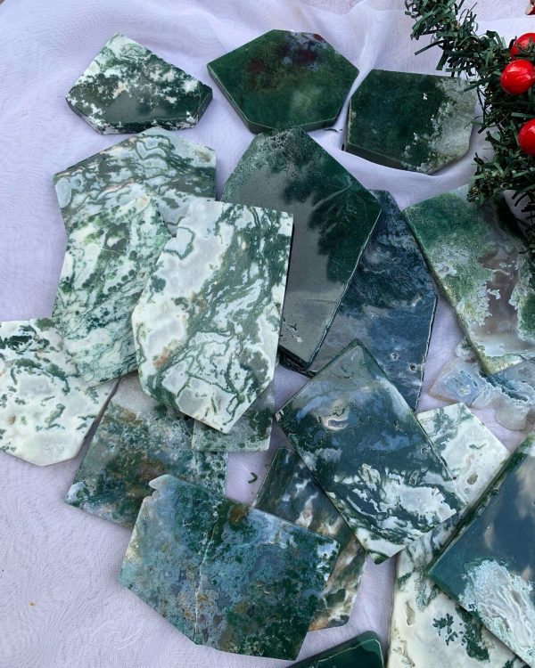 Moss Agate Mountain - Moss Agate round slice | Đá băng ngọc thủy tảo, mã não rêu hình núi, hình tròn | CADAVN