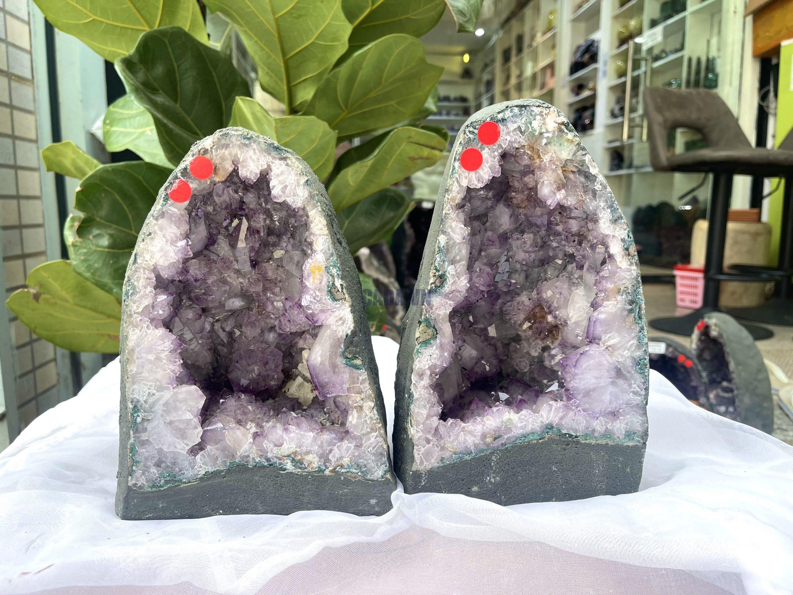 [HỐC ĐÔI ] Hốc Thạch Anh Tím - Amethyst Geode (T164-T165), KT: 23 x 14.5  CM VÀ 21.5x 16cm  , KL : 4kg & 3.98kg