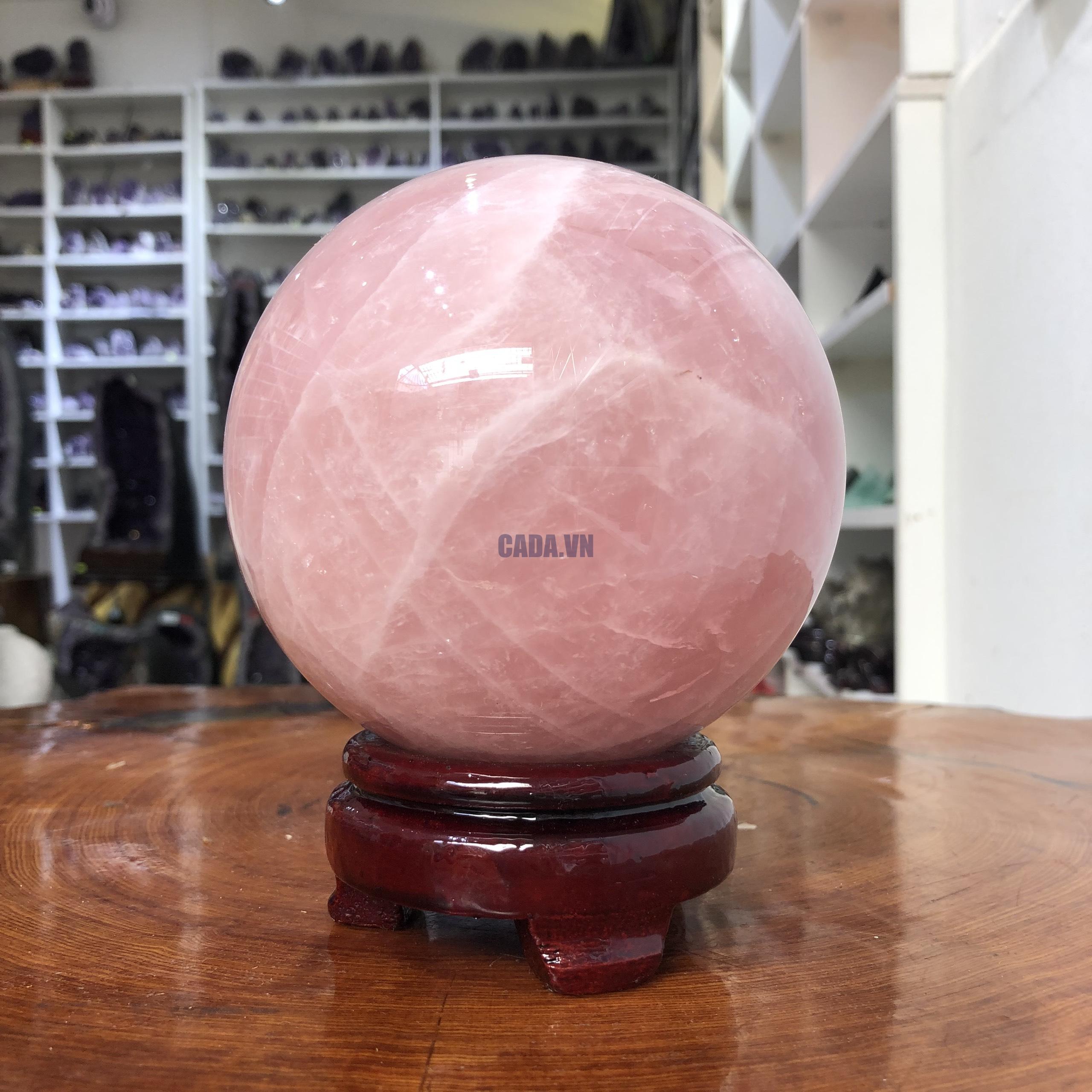 Bi cầu Thạch Anh Hồng – Rose Quartz Sphere (BH144), ĐK: 11,46 CM, KL: 2,025 KG