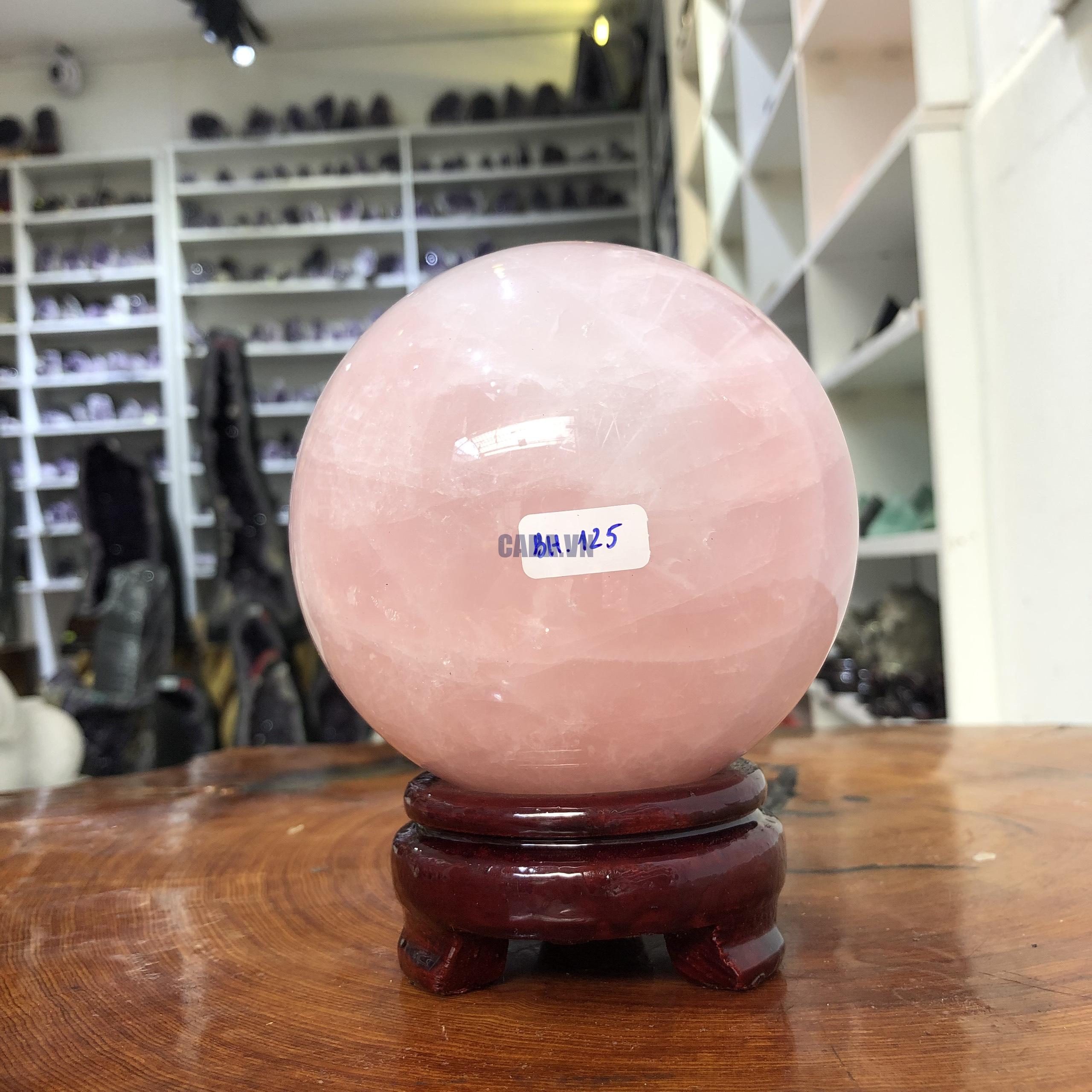 Bi cầu Thạch Anh Hồng – Rose Quartz Sphere (BH125), ĐK: 11,15CM, KL: 1,84 KG