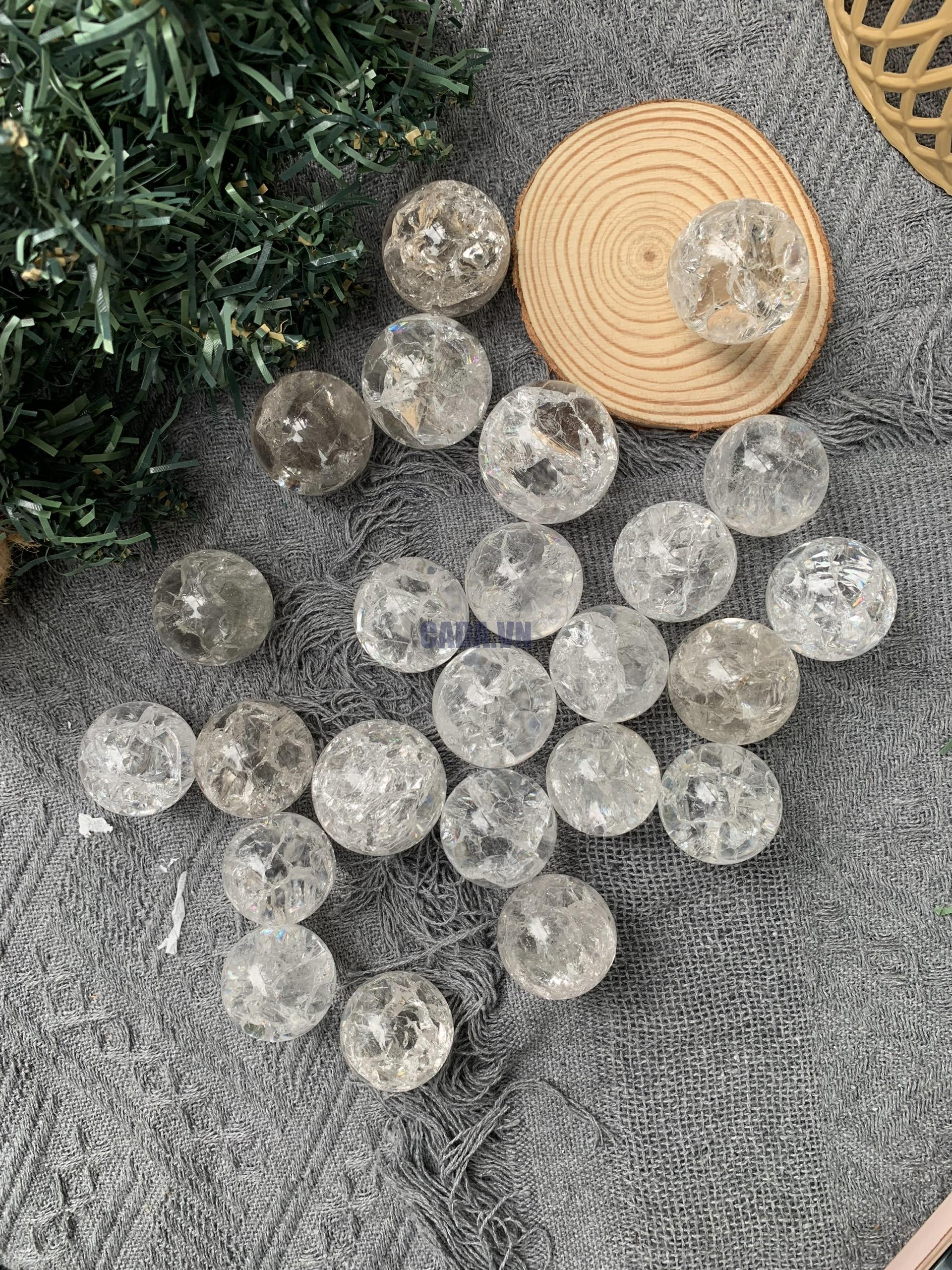 Thạch anh trắng | Cầu Cracked clear quartz | Đá trang trí, sưu tầm, healing | CADA DECOR