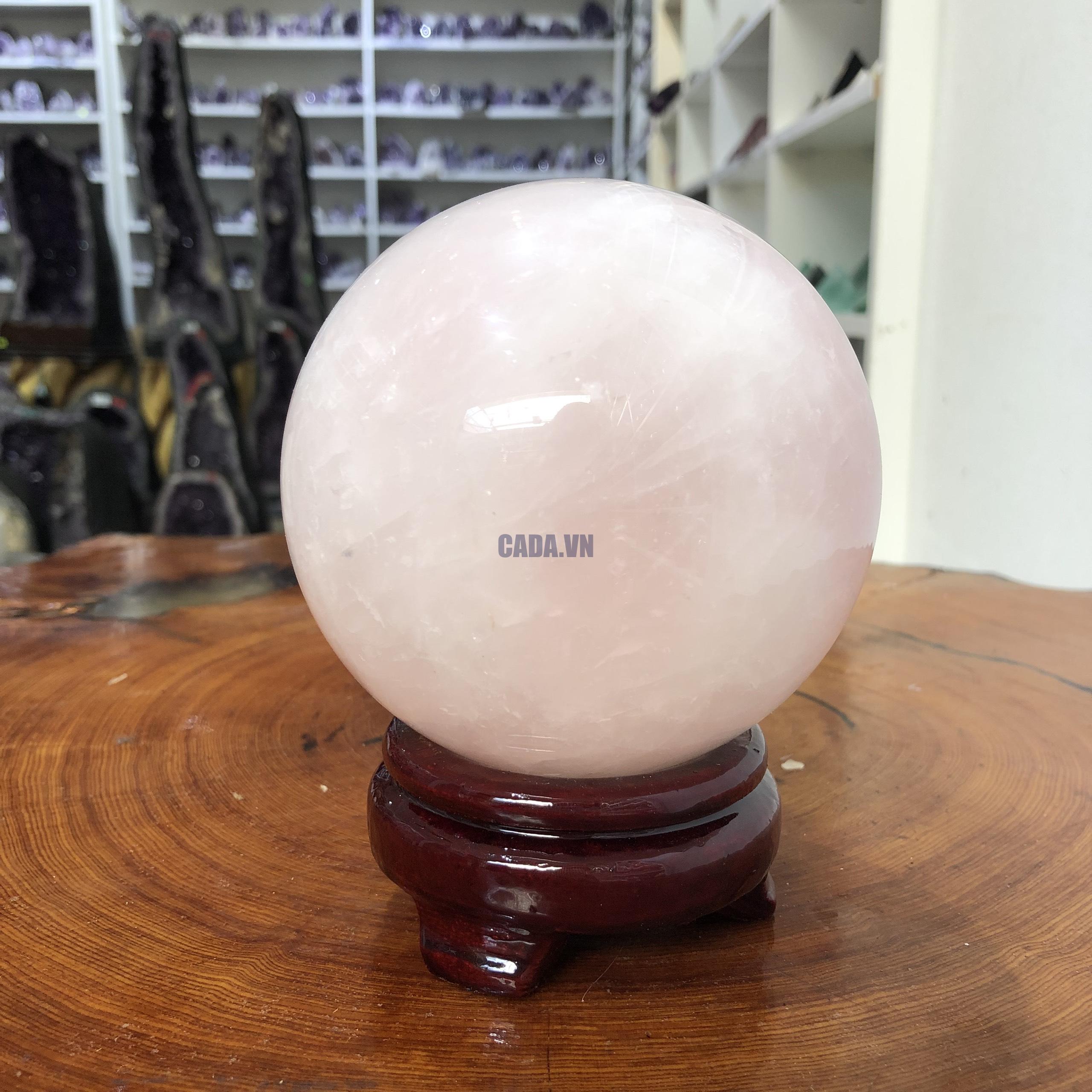 Bi cầu Thạch Anh Hồng – Rose Quartz Sphere (BH160), ĐK: 10,51CM, KL: 1,545 KG