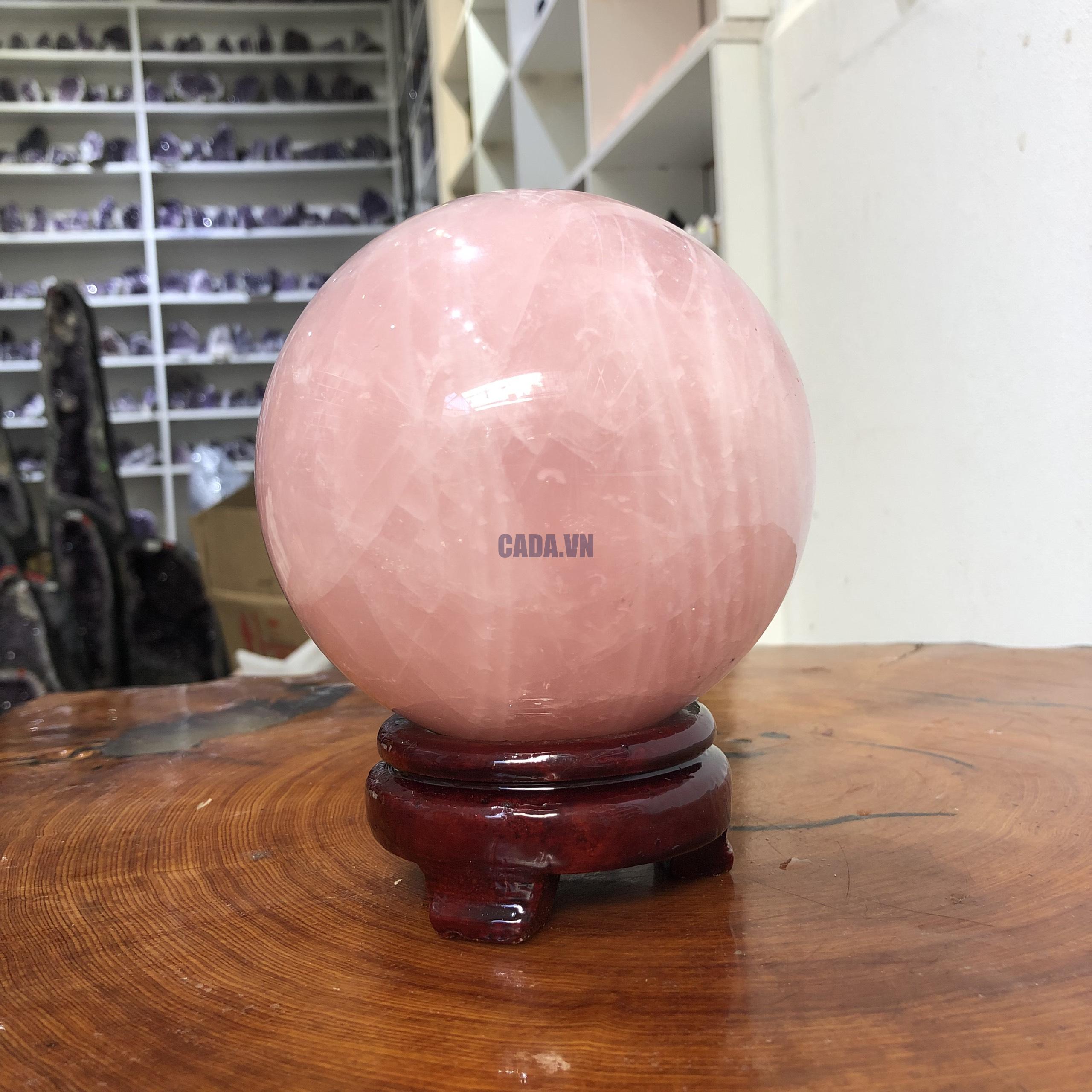 Bi cầu Thạch Anh Hồng – Rose Quartz Sphere (BH115), ĐK: 11,46 CM, KL: 2,03 KG