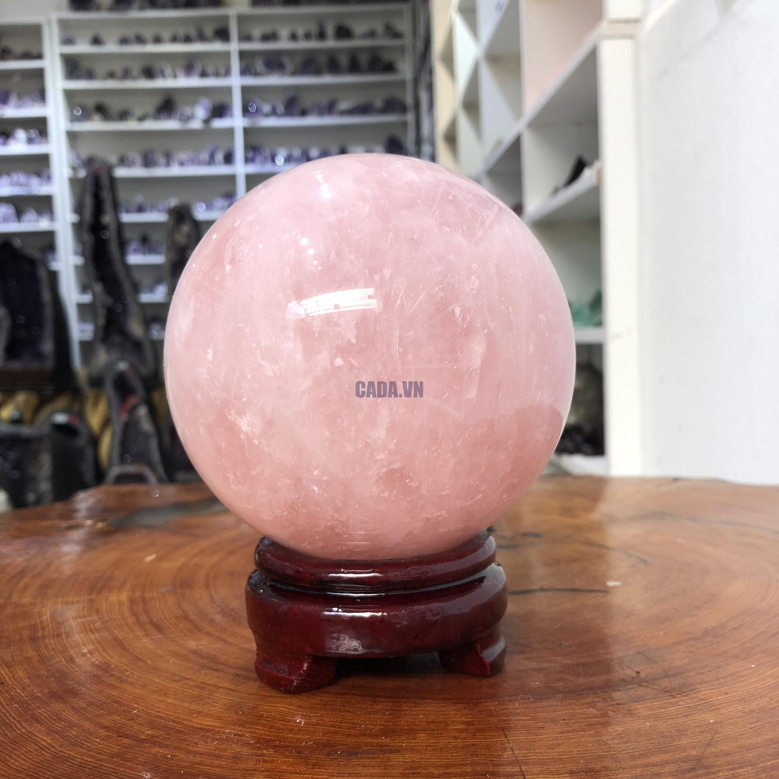 Bi cầu Thạch Anh Hồng – Rose Quartz Sphere (BH142), ĐK: 11,46 CM, KL: 2,15 KG