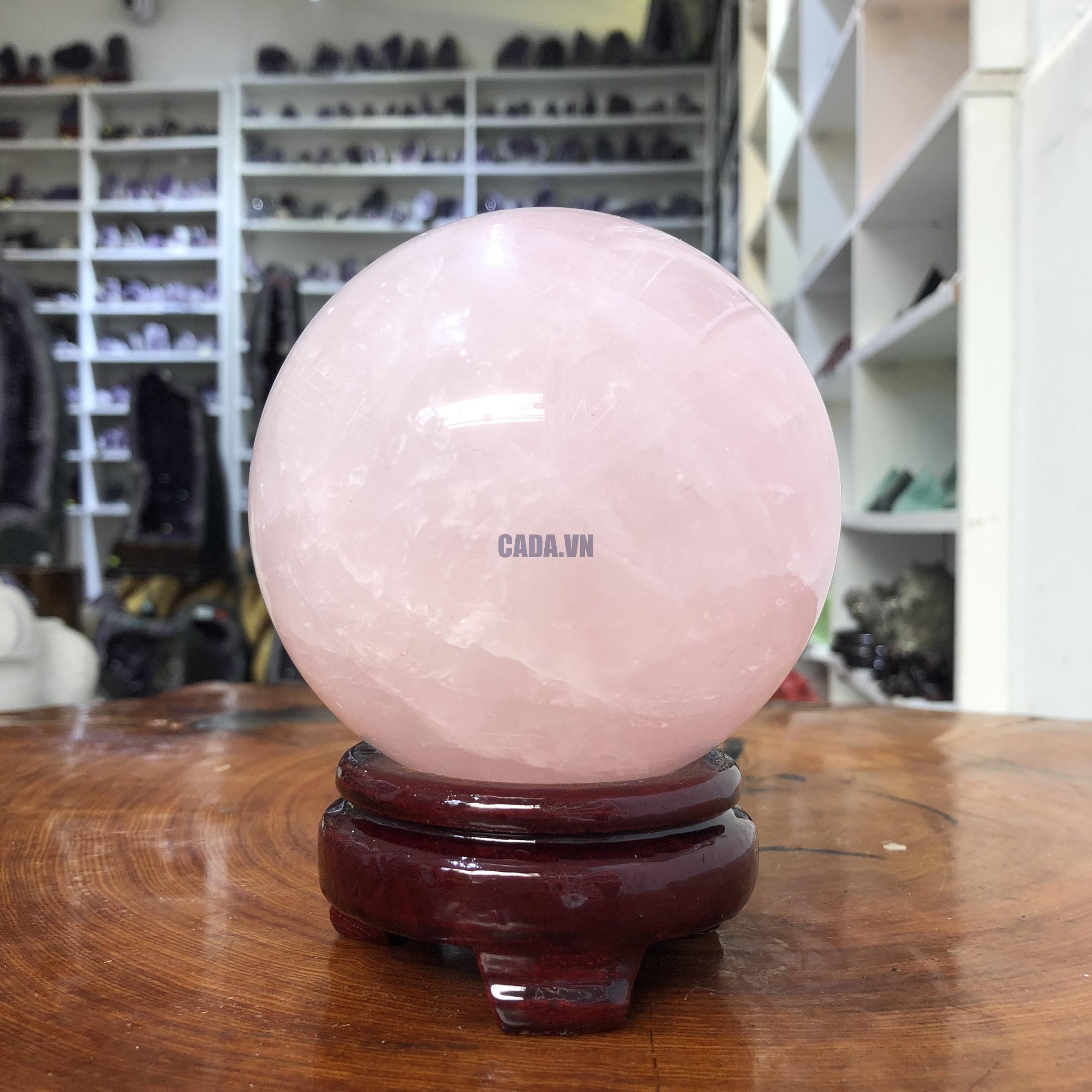 Bi cầu Thạch Anh Hồng – Rose Quartz Sphere (BH149), ĐK: 10,19CM, KL: 1,445 KG