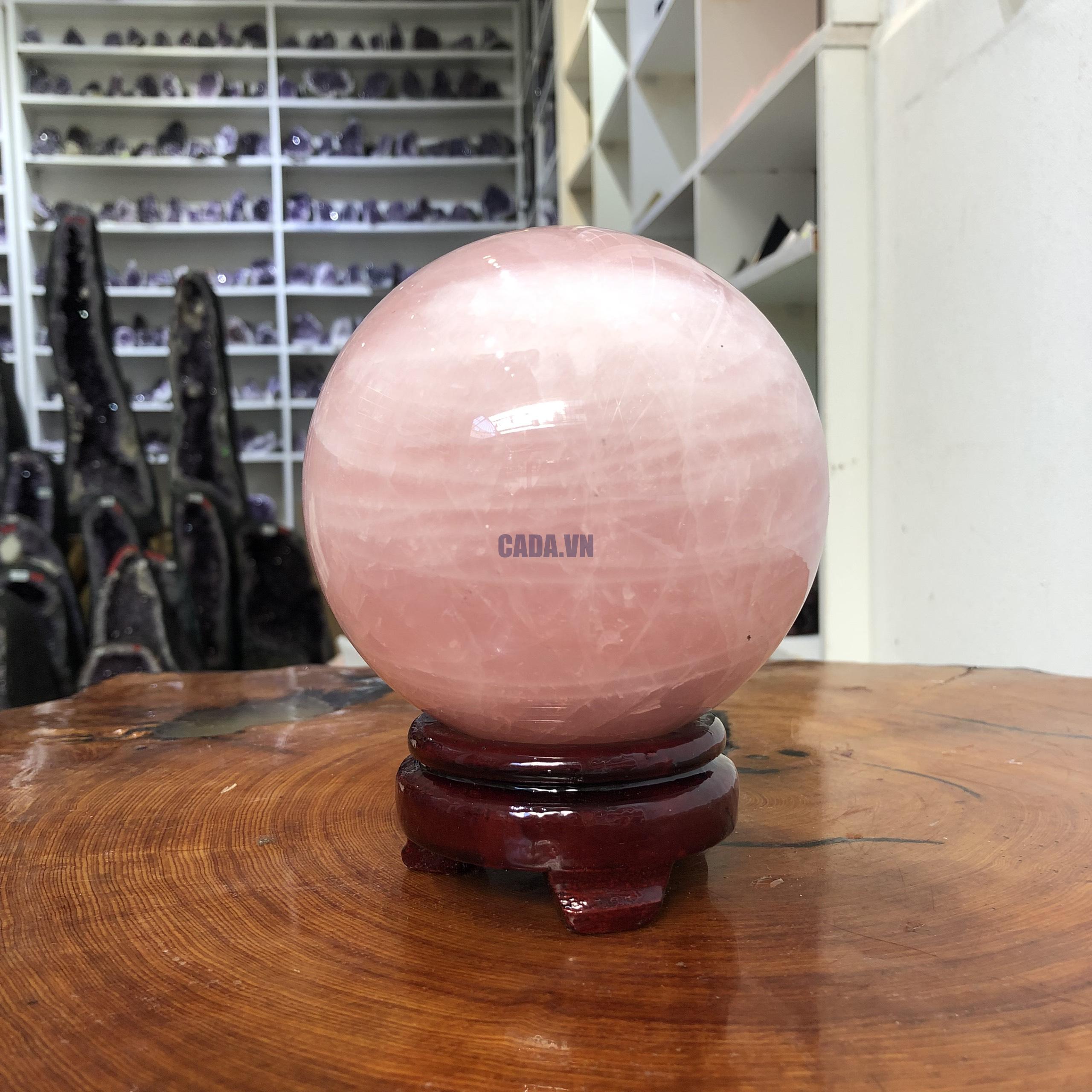 Bi cầu Thạch Anh Hồng – Rose Quartz Sphere (BH115), ĐK: 11,46 CM, KL: 2,03 KG