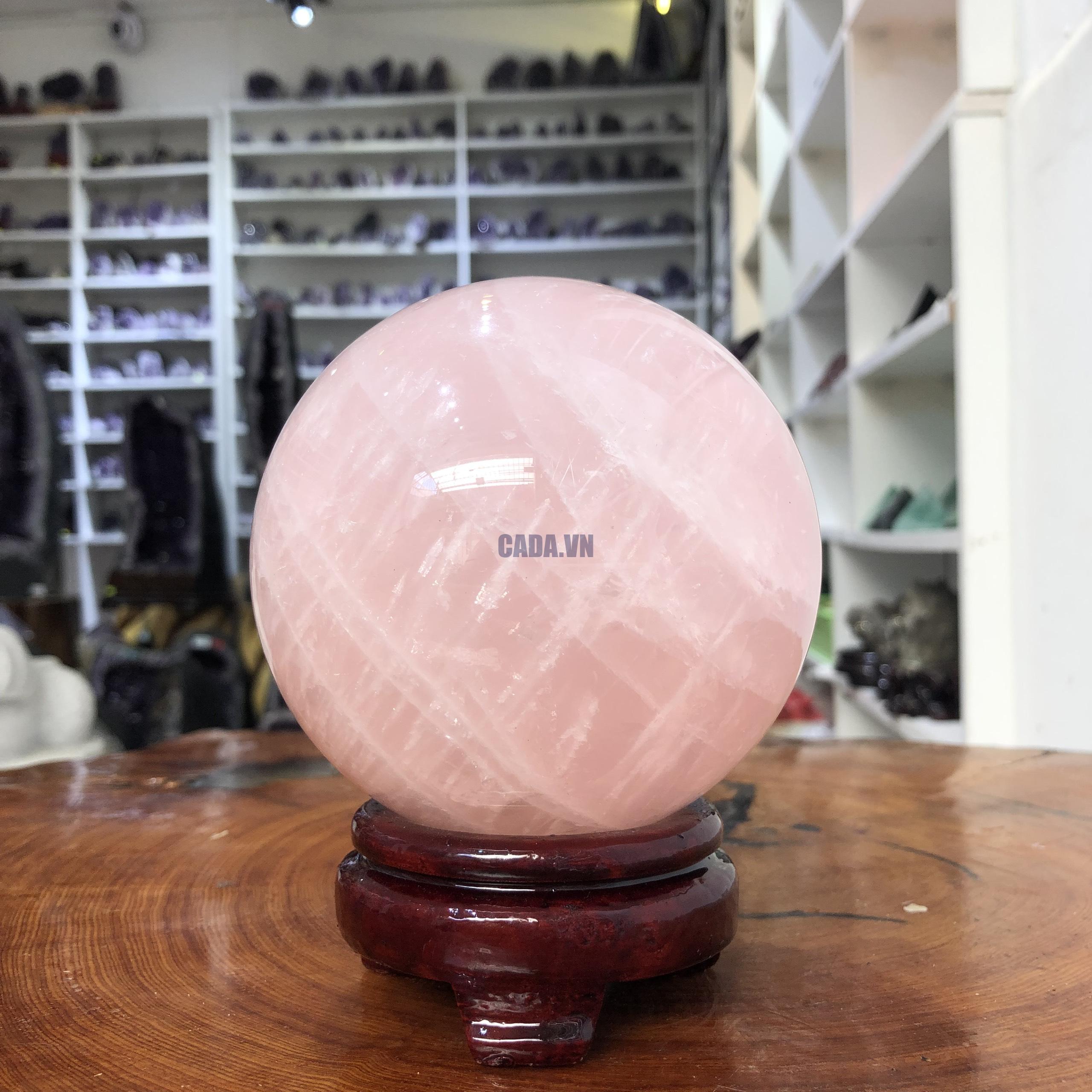 Bi cầu Thạch Anh Hồng – Rose Quartz Sphere (BH152), ĐK: 10,83 CM, KL: 1,725 KG