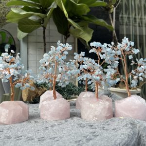 Cây tài lộc đá Aquamarine gốc Thạch anh hồng | Đá trang trí, sưu tầm, healing | CADA DECOR