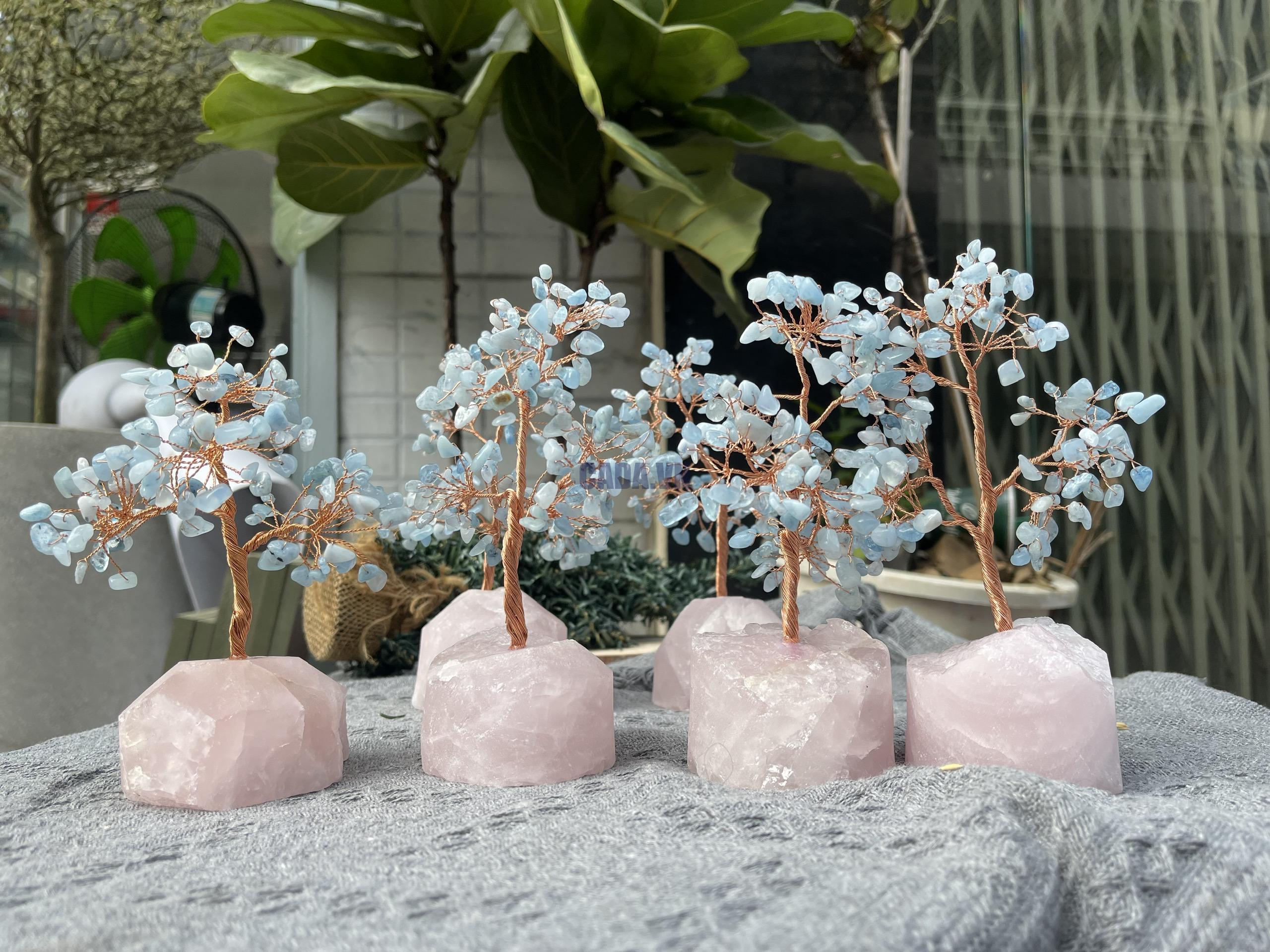 Cây tài lộc đá Aquamarine gốc Thạch anh hồng | Đá trang trí, sưu tầm, healing | CADA DECOR