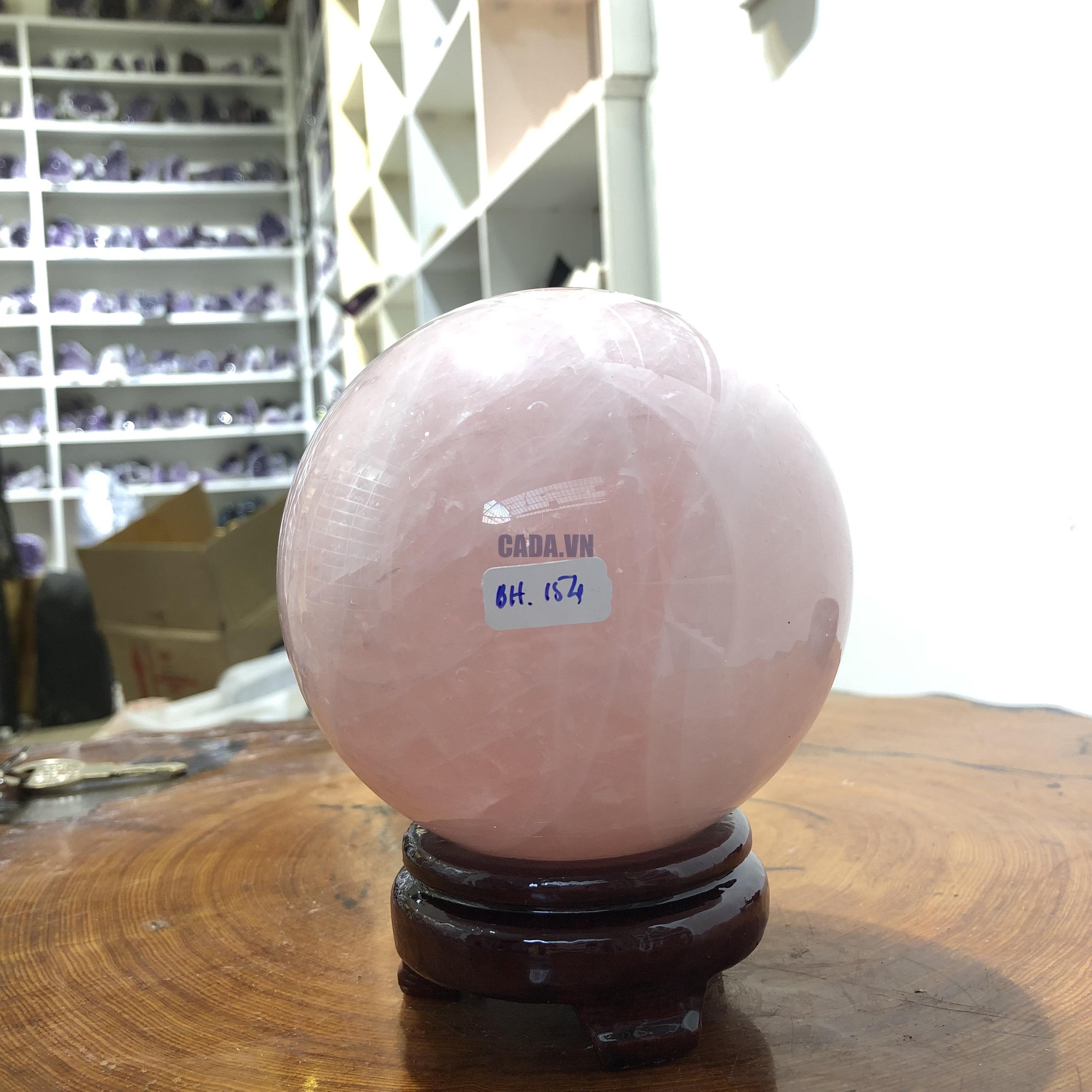 Bi cầu Thạch Anh Hồng – Rose Quartz Sphere (BH154), ĐK: 11,46 CM, KL: 2,02 KG