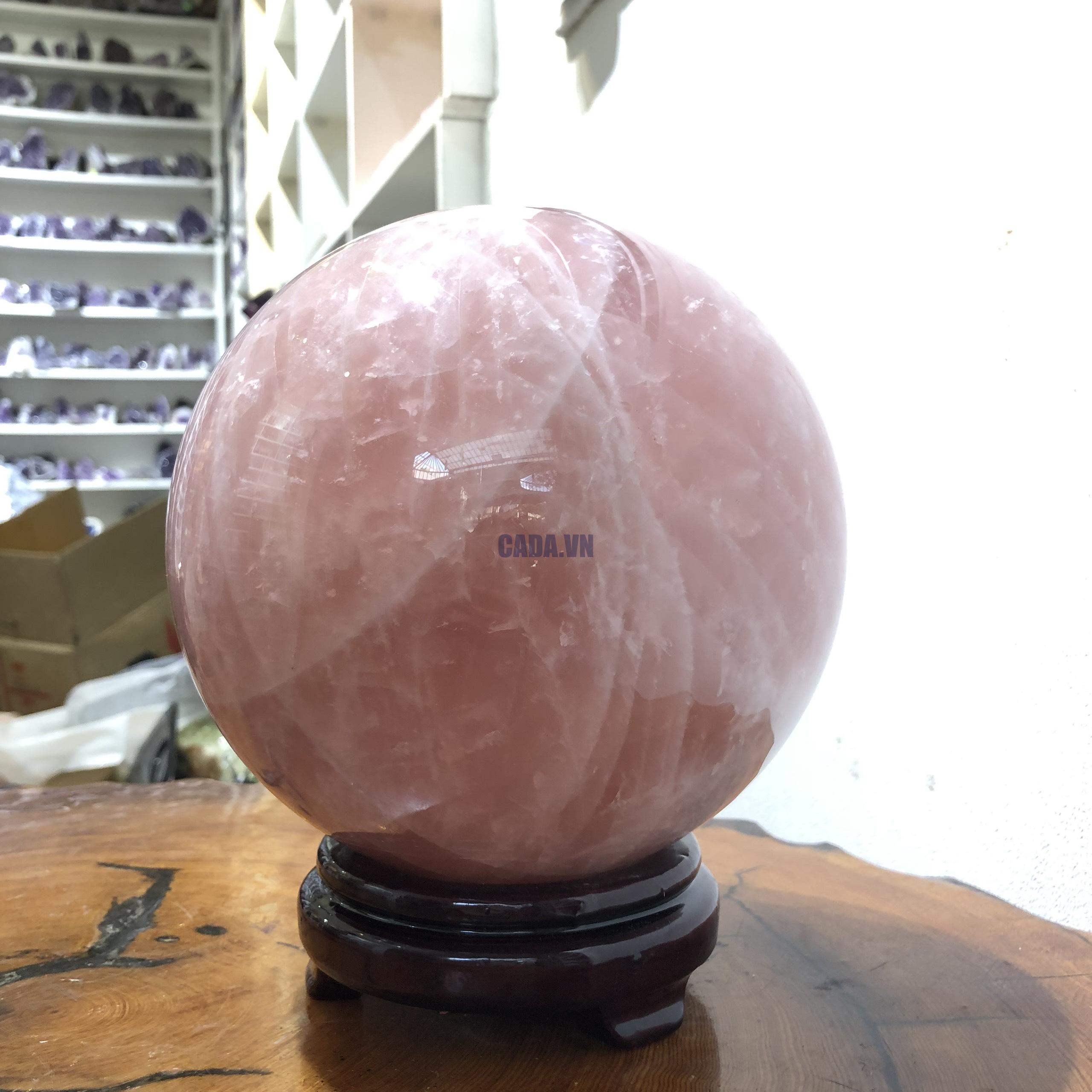 Bi cầu Thạch Anh Hồng – Rose Quartz Sphere (BH119), ĐK: 14,65 CM, KL: 4,36 KG