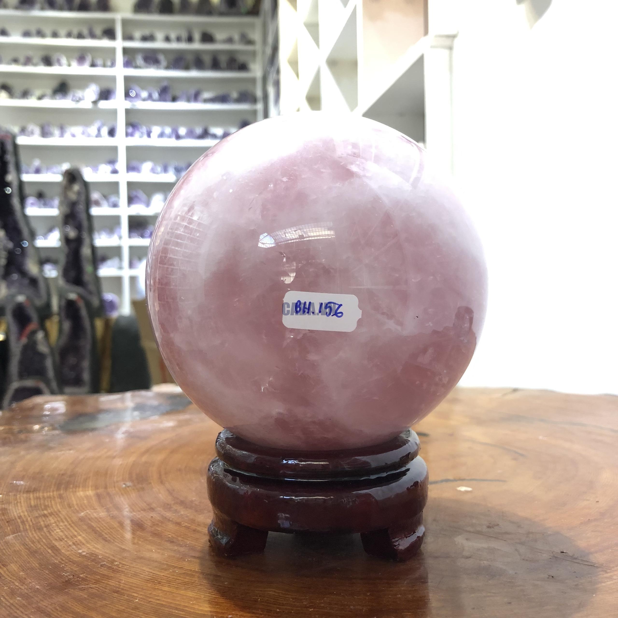 Bi cầu Thạch Anh Hồng – Rose Quartz Sphere (BH156), ĐK: 11,78 CM, KL: 2,125 KG