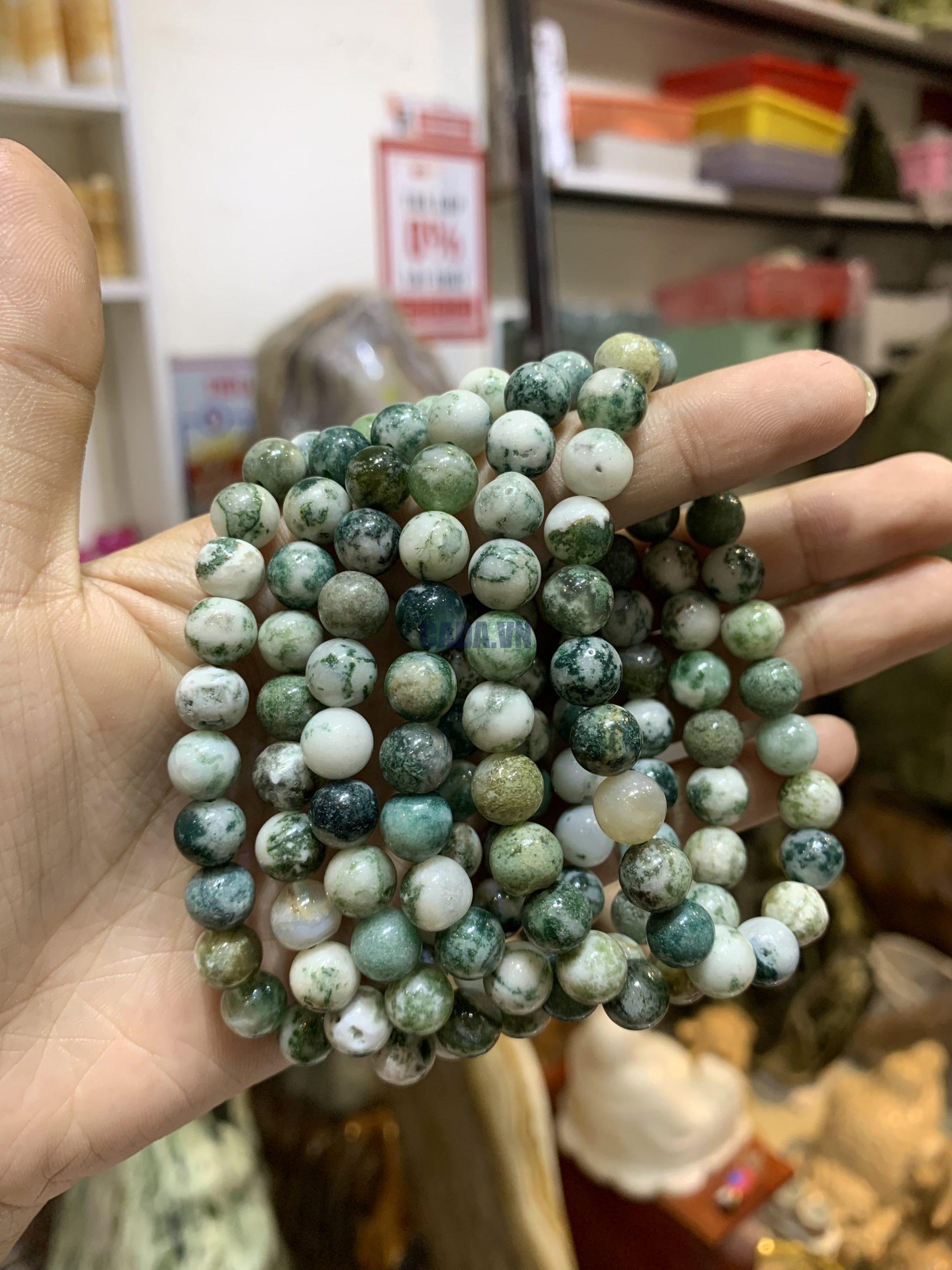 Vòng White Moss Agate | Mã Não Rêu 8mm - Vòng đơn | CADA DECOR