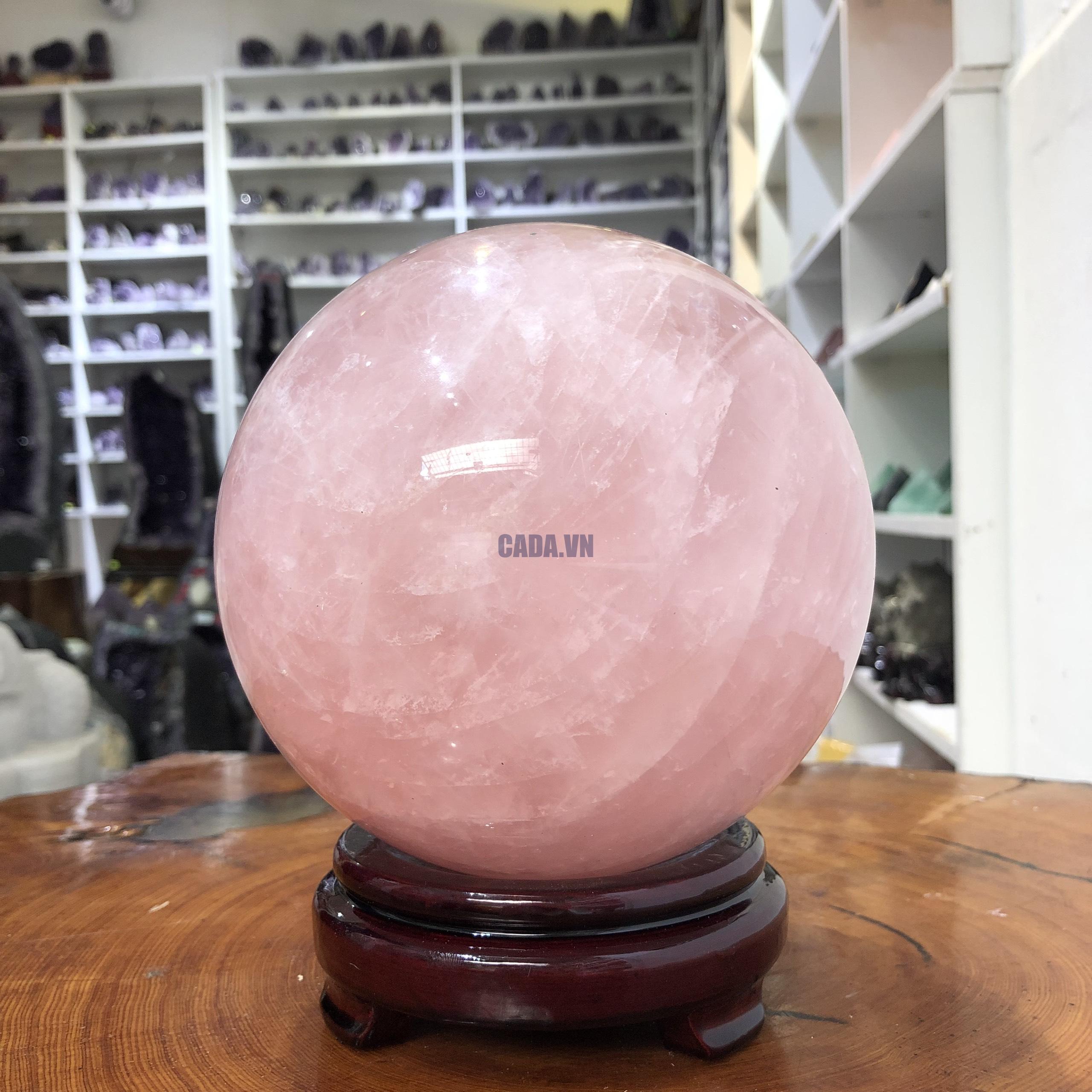 Bi cầu Thạch Anh Hồng – Rose Quartz Sphere (BH114), ĐK: 14,97 CM, KL: 4,6 KG