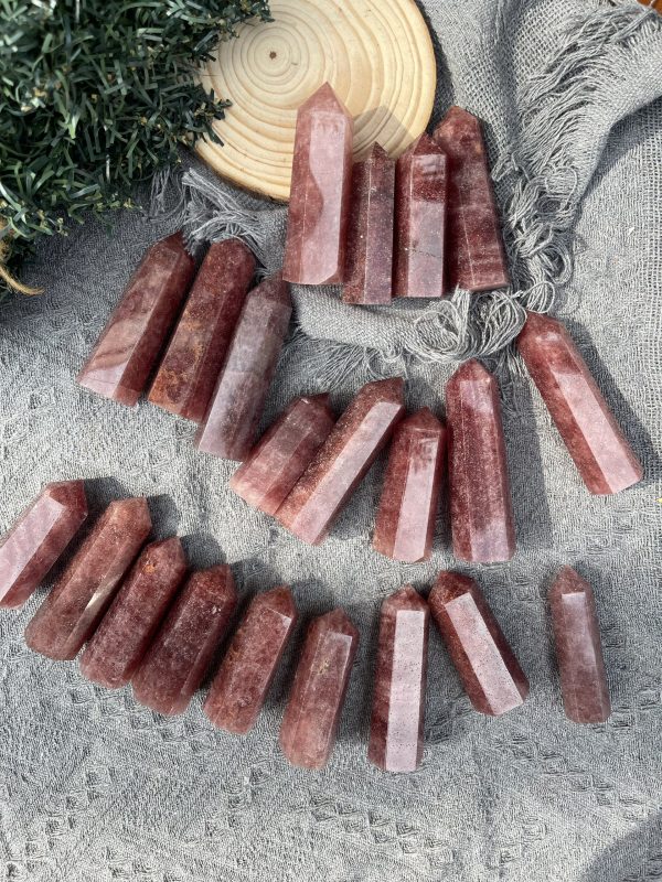 Trụ Thạch anh dâu tây đỏ | Red strawberry quartz point | Đá trang trí, sưu tầm, healing | CADA DECOR