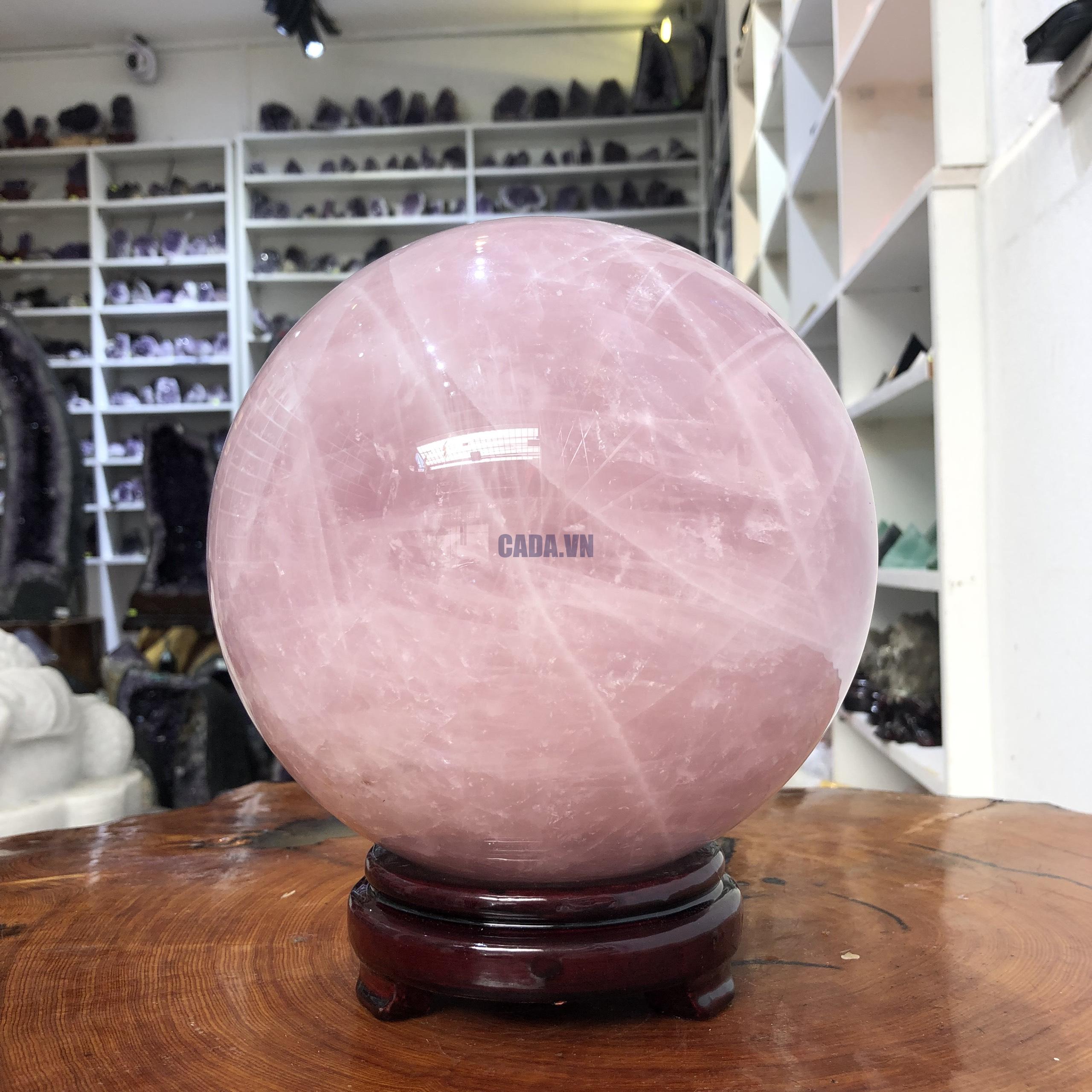 Bi cầu Thạch Anh Hồng – Rose Quartz Sphere (BH131), ĐK: 18,47CM, KL: 8,46 KG