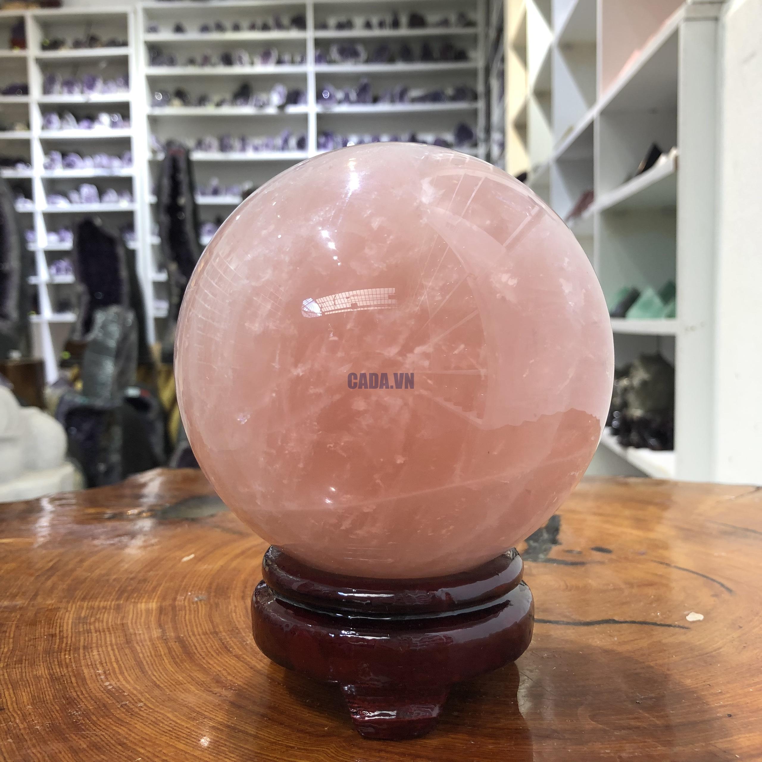 Bi cầu Thạch Anh Hồng – Rose Quartz Sphere (BH137), ĐK: 11,46 CM, KL: 2,075 KG