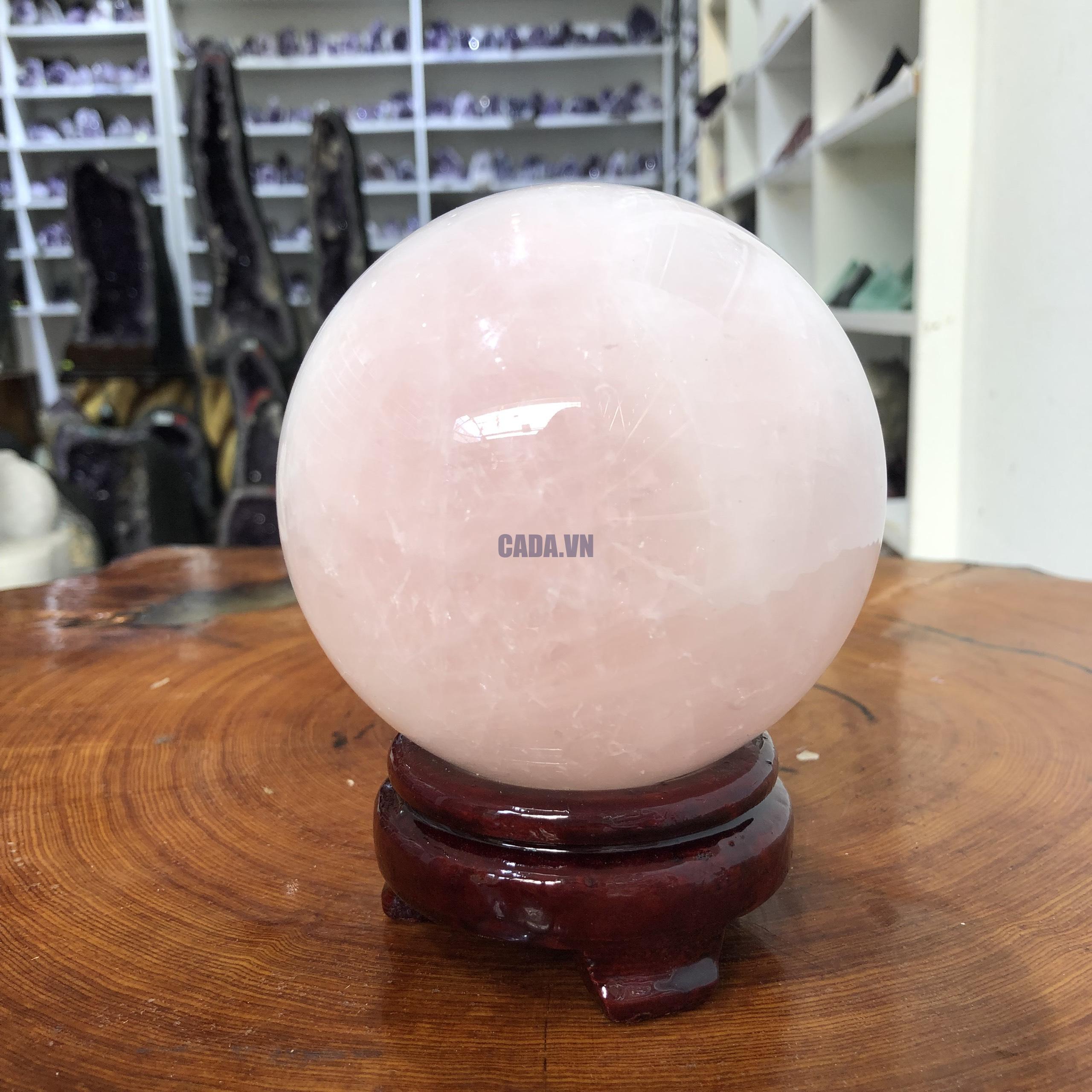 Bi cầu Thạch Anh Hồng – Rose Quartz Sphere (BH160), ĐK: 10,51CM, KL: 1,545 KG