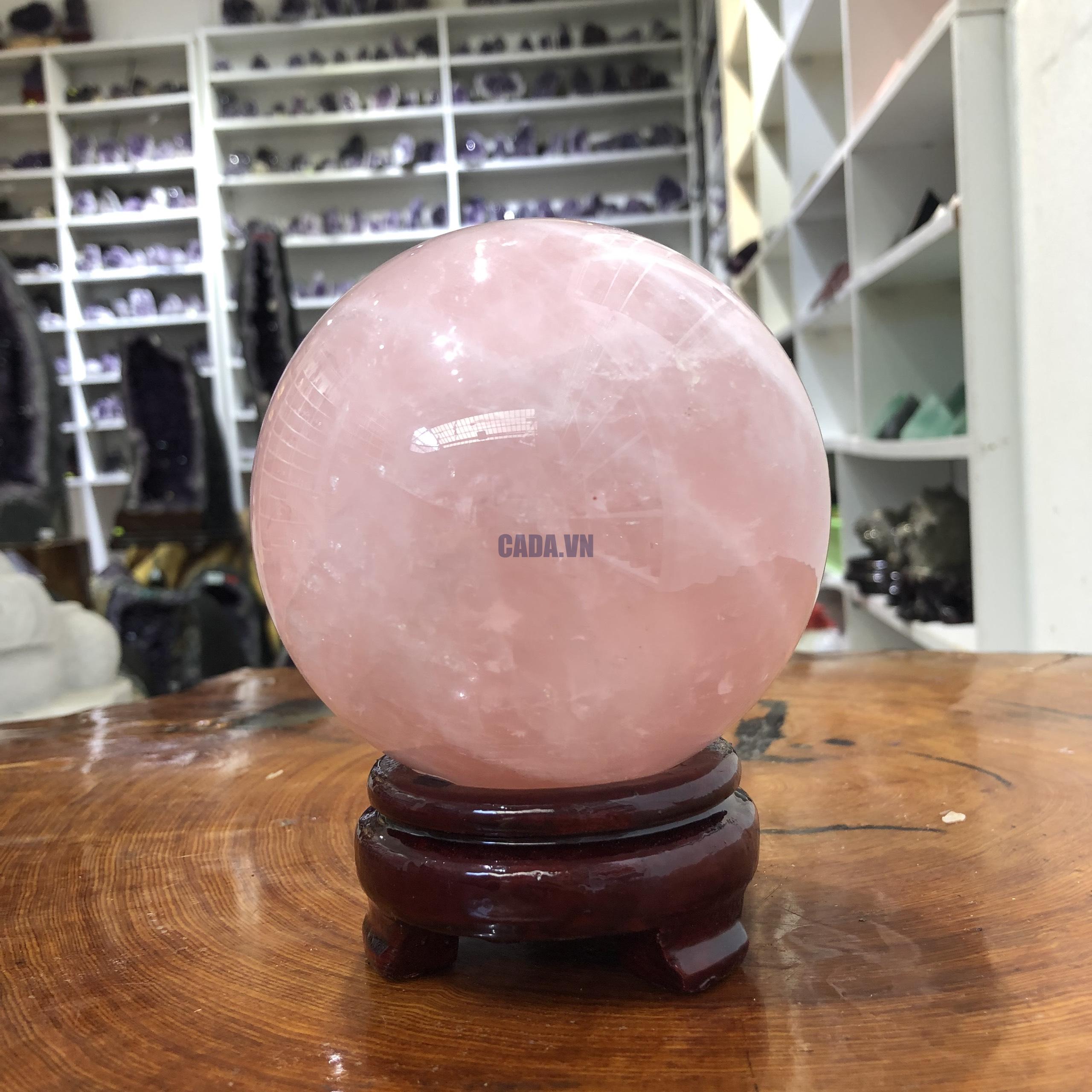 Bi cầu Thạch Anh Hồng – Rose Quartz Sphere (BH141), ĐK: 10,83 CM, KL: 1,68 KG