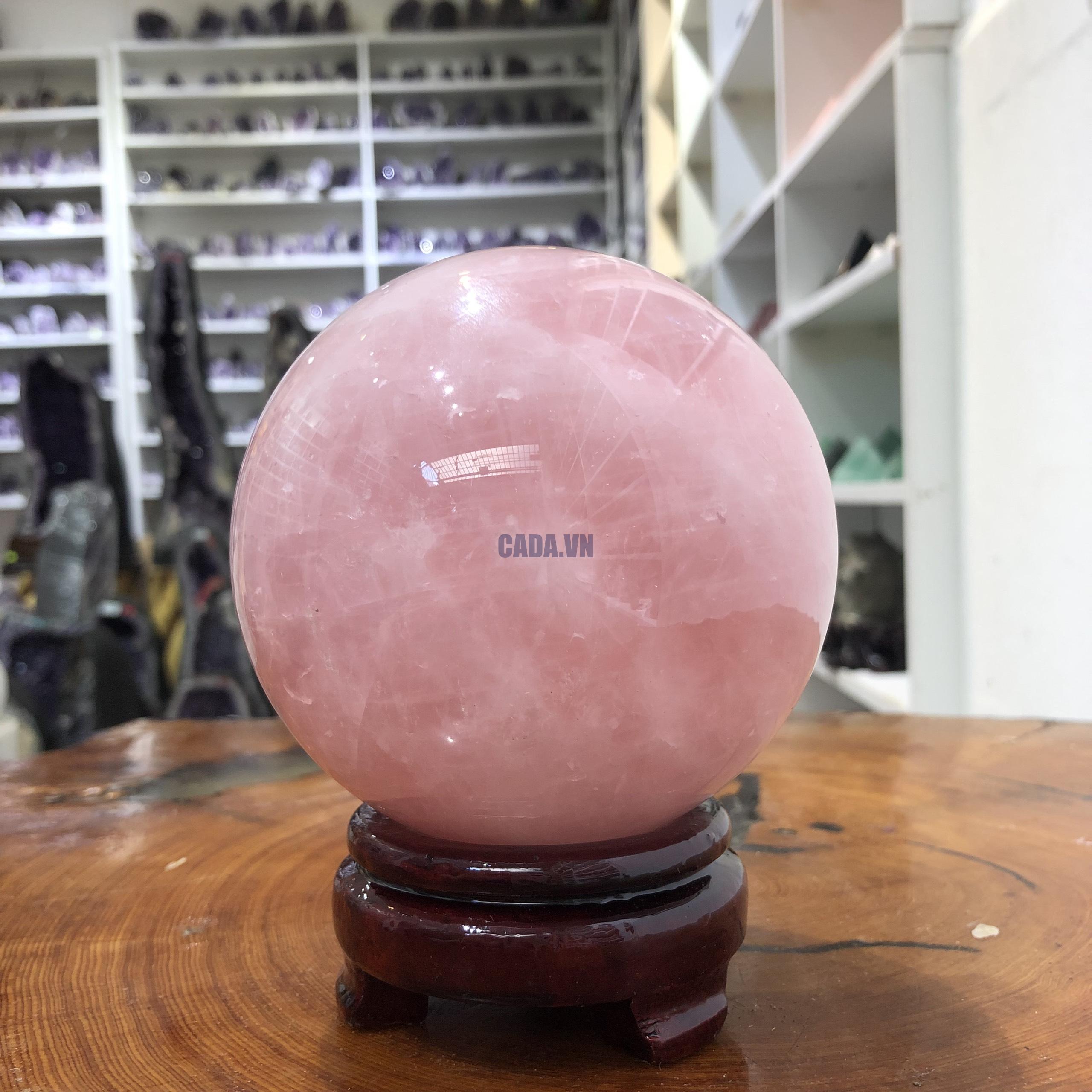 Bi cầu Thạch Anh Hồng – Rose Quartz Sphere (BH122), ĐK: 11,15 CM, KL: 1,795 KG