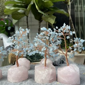 Cây tài lộc đá Aquamarine gốc Thạch anh hồng | Đá trang trí, sưu tầm, healing | CADA DECOR