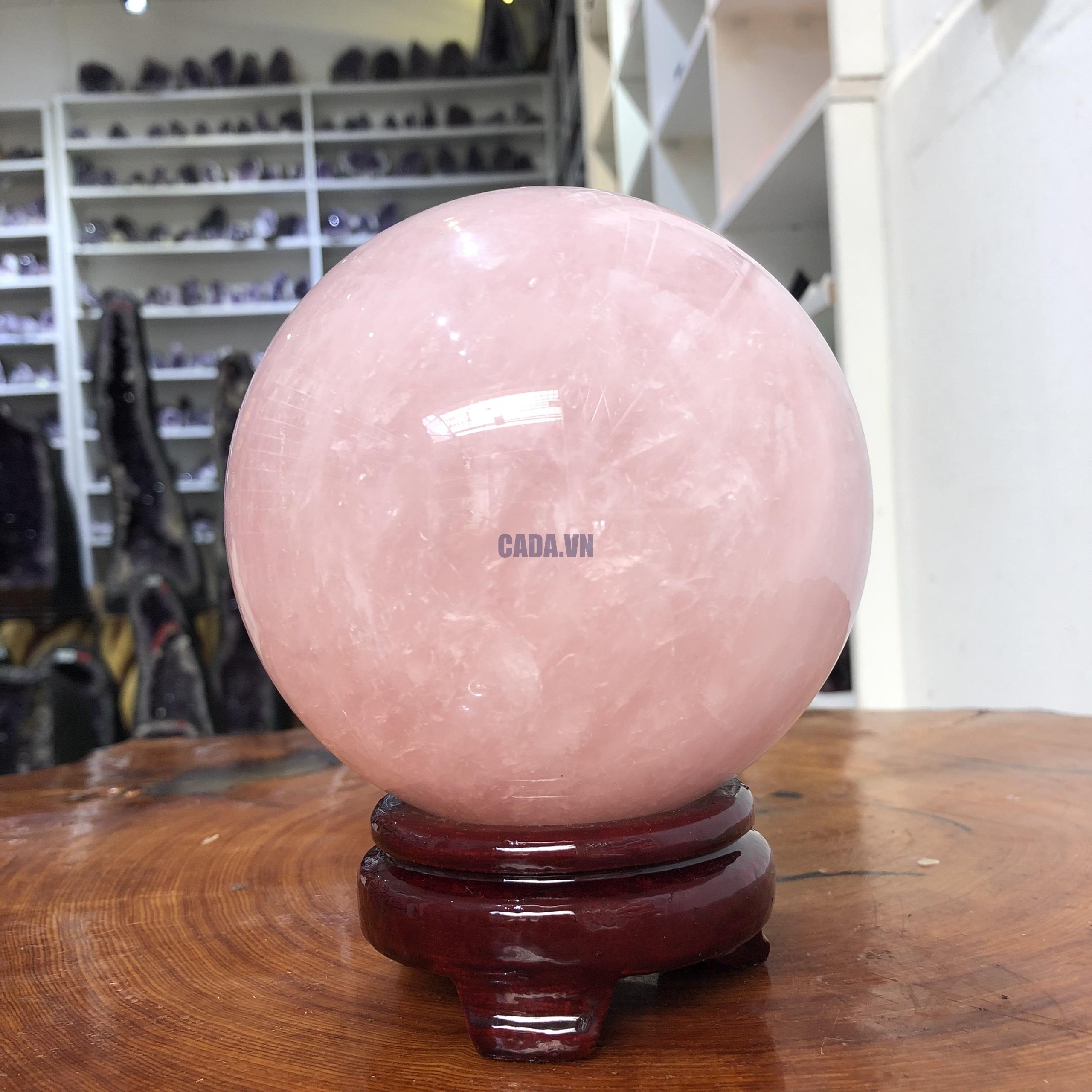 Bi cầu Thạch Anh Hồng – Rose Quartz Sphere (BH142), ĐK: 11,46 CM, KL: 2,15 KG