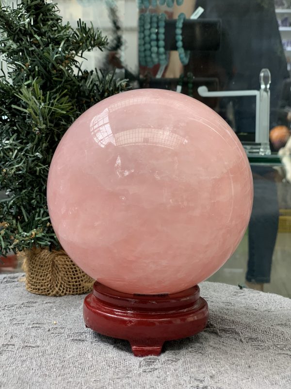 Bi cầu Thạch Anh Hồng – Rose Quartz Sphere (BH220), ĐK: 12,10CM, KL: 2,495KG