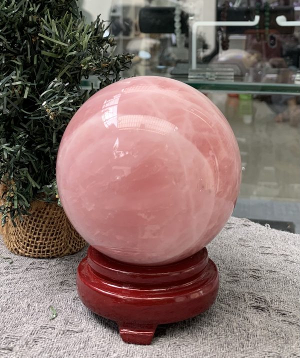 Bi cầu Thạch Anh Hồng – Rose Quartz Sphere (BH211), ĐK: 9,87CM, KL: 1,32KG