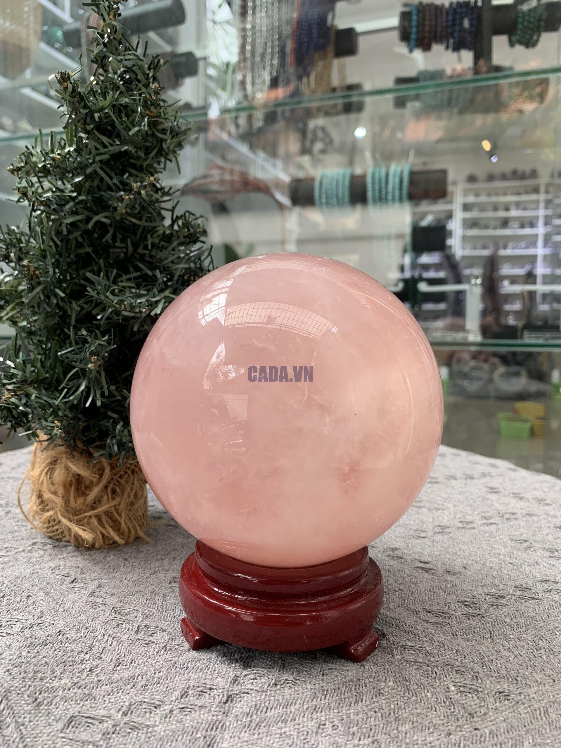 Bi cầu Thạch Anh Hồng – Rose Quartz Sphere (BH180), ĐK: 11,15CM, KL: 1,955KG