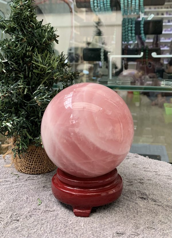 Bi cầu Thạch Anh Hồng – Rose Quartz Sphere (BH211), ĐK: 9,87CM, KL: 1,32KG