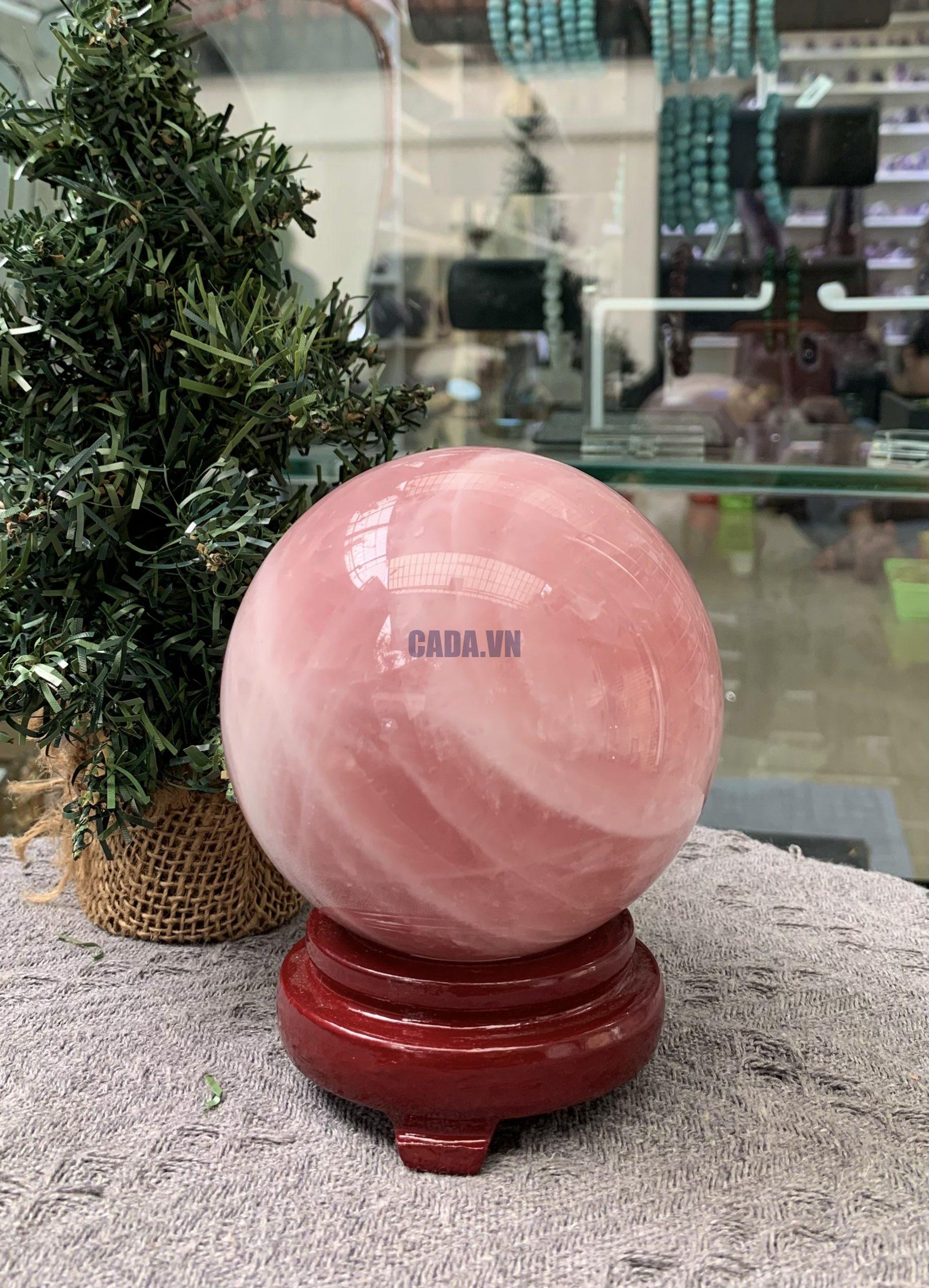 Bi cầu Thạch Anh Hồng – Rose Quartz Sphere (BH211), ĐK: 9,87CM, KL: 1,32KG