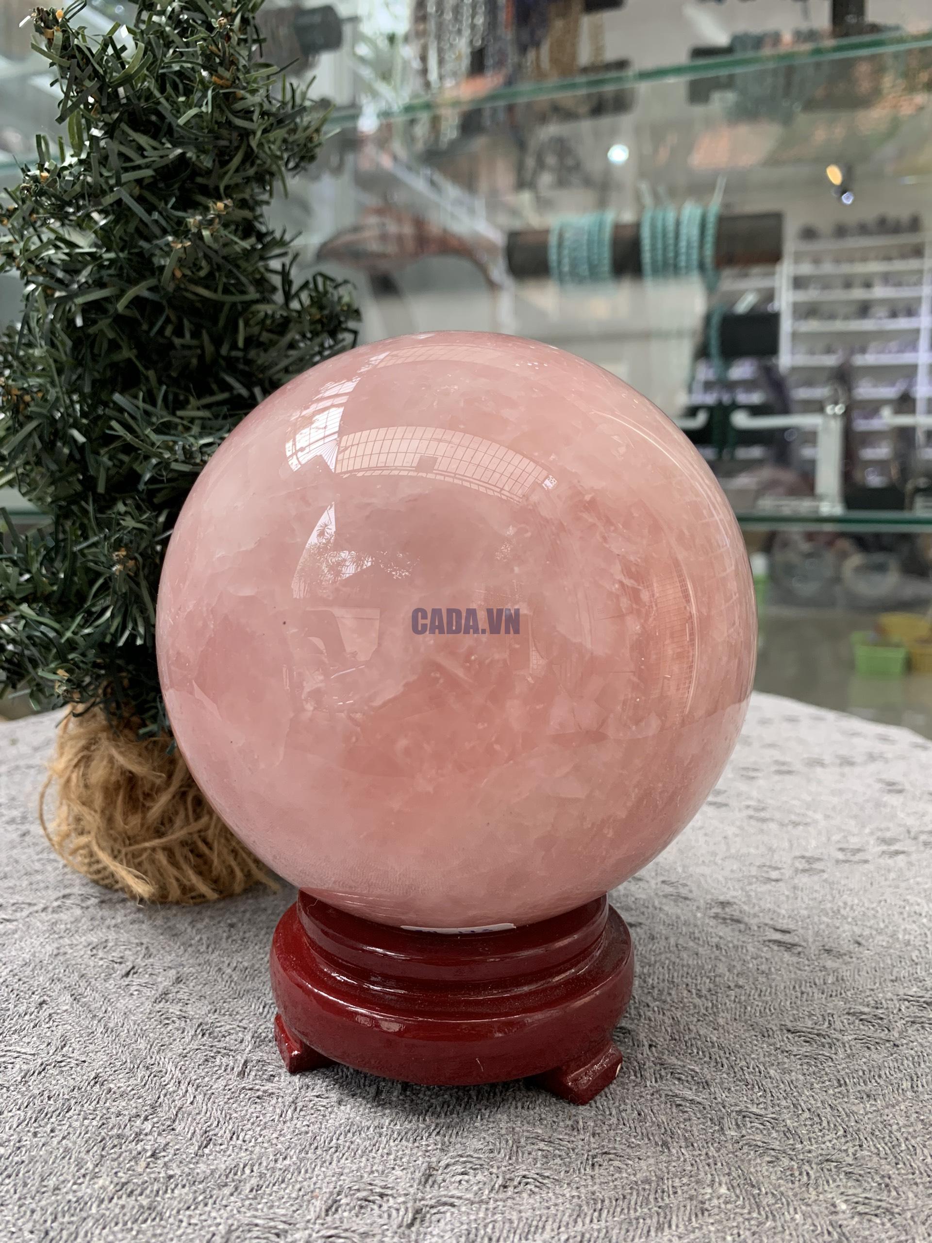 Bi cầu Thạch Anh Hồng – Rose Quartz Sphere (BH173), ĐK: 11,78CM, KL: 2,235KG