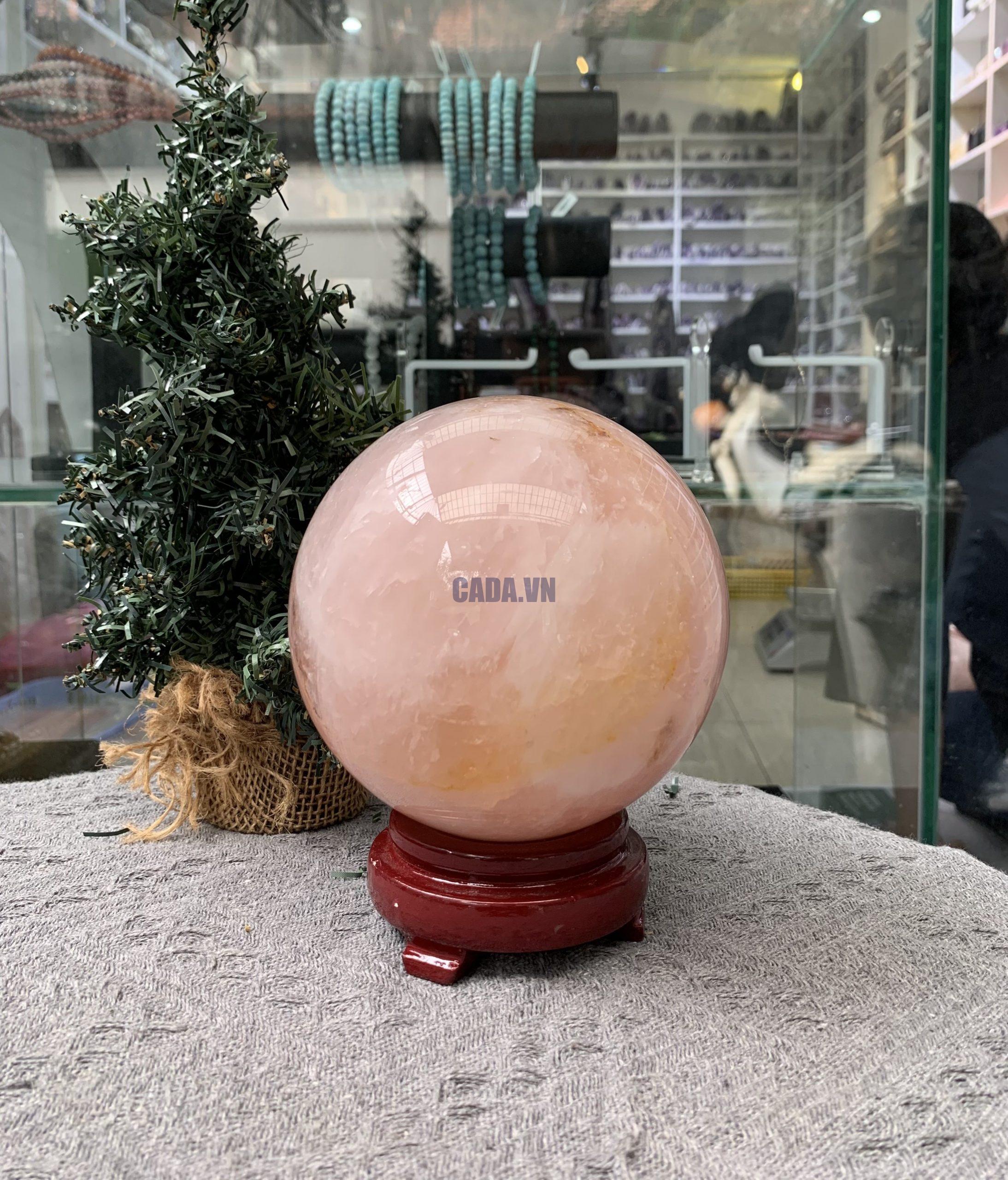 Bi cầu Thạch Anh Hồng – Rose Quartz Sphere (BH191), ĐK: 11,78CM, KL: 2,255KG