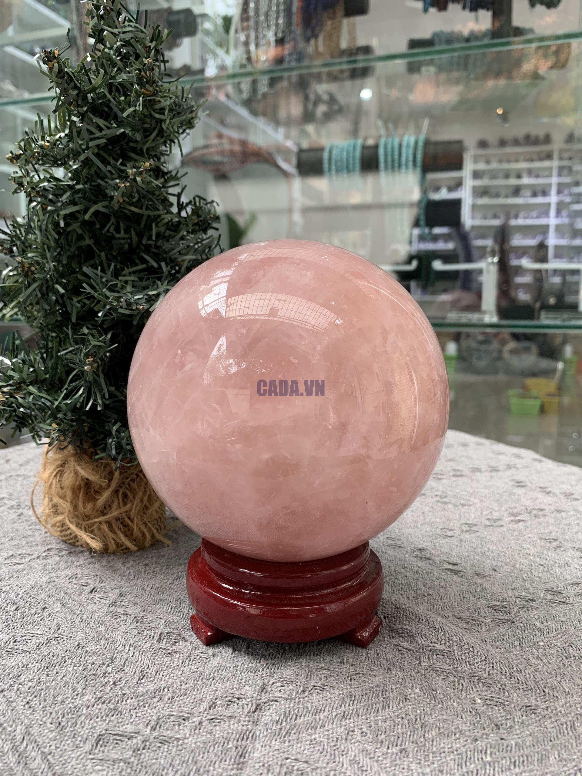 Bi cầu Thạch Anh Hồng – Rose Quartz Sphere (BH173), ĐK: 11,78CM, KL: 2,235KG