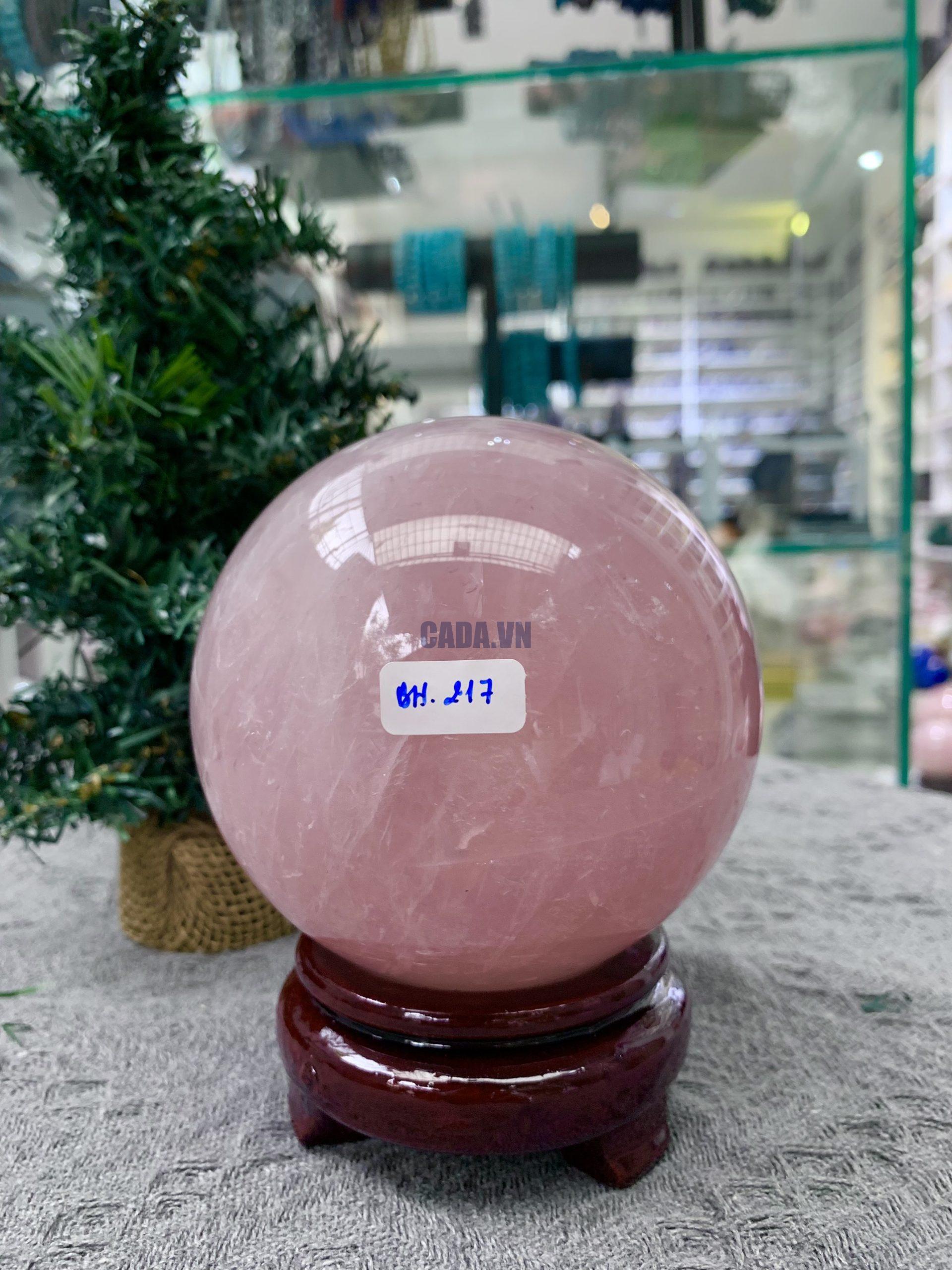 Bi cầu Thạch Anh Hồng – Rose Quartz Sphere (BH217), ĐK: 10,19CM, KL: 1,505KG