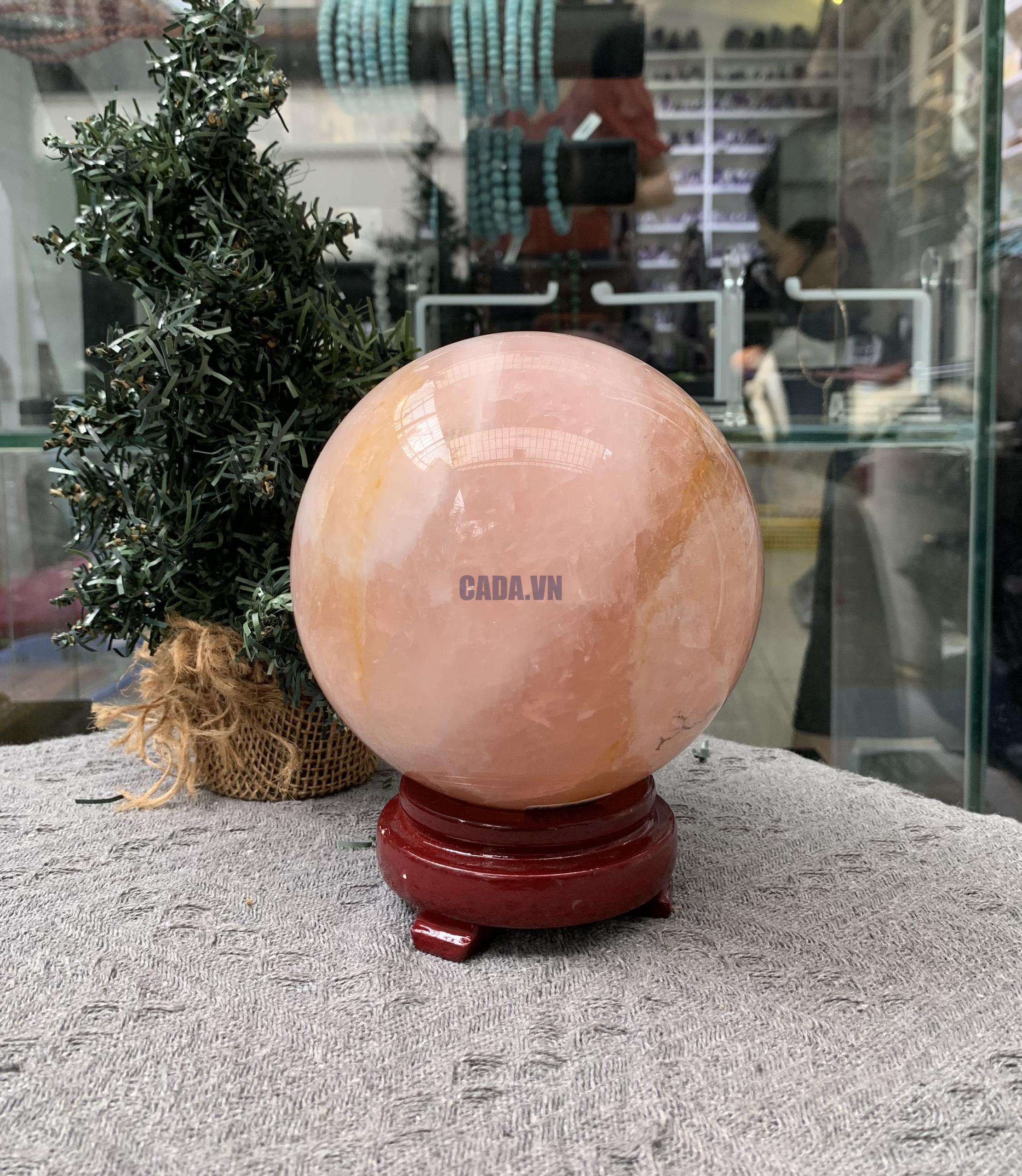 Bi cầu Thạch Anh Hồng – Rose Quartz Sphere (BH191), ĐK: 11,78CM, KL: 2,255KG