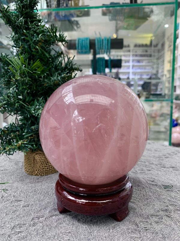 Bi cầu Thạch Anh Hồng – Rose Quartz Sphere (BH217), ĐK: 10,19CM, KL: 1,505KG