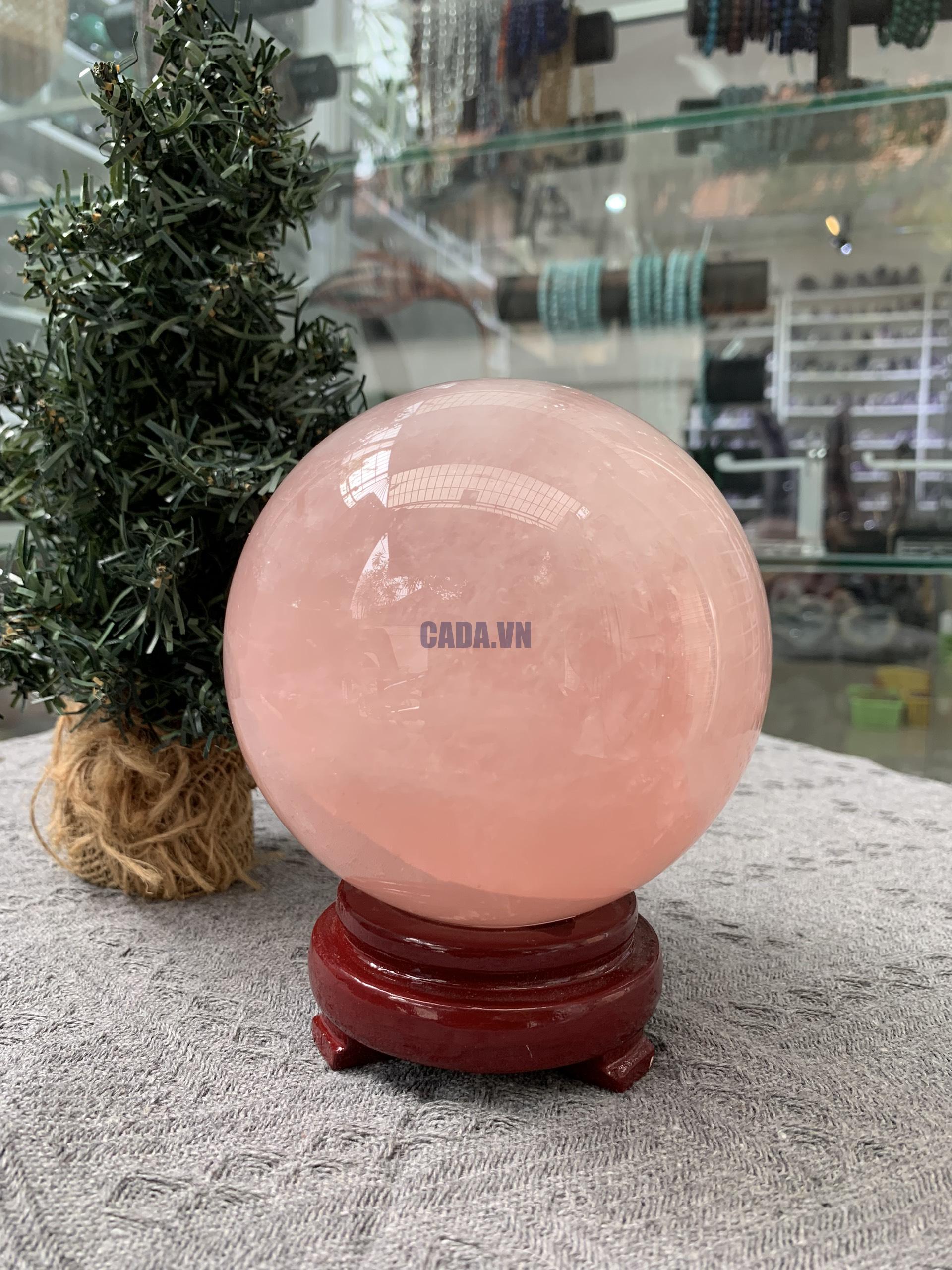 Bi cầu Thạch Anh Hồng – Rose Quartz Sphere (BH180), ĐK: 11,15CM, KL: 1,955KG