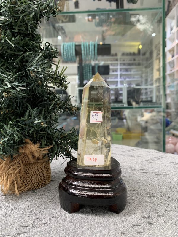 TRỤ THẠCH ANH VÀNG ÁM KHÓI -CITRINE SMOKY QUARTZ POINT- KT: 13,5CM KL: 0,205KG (TK38)