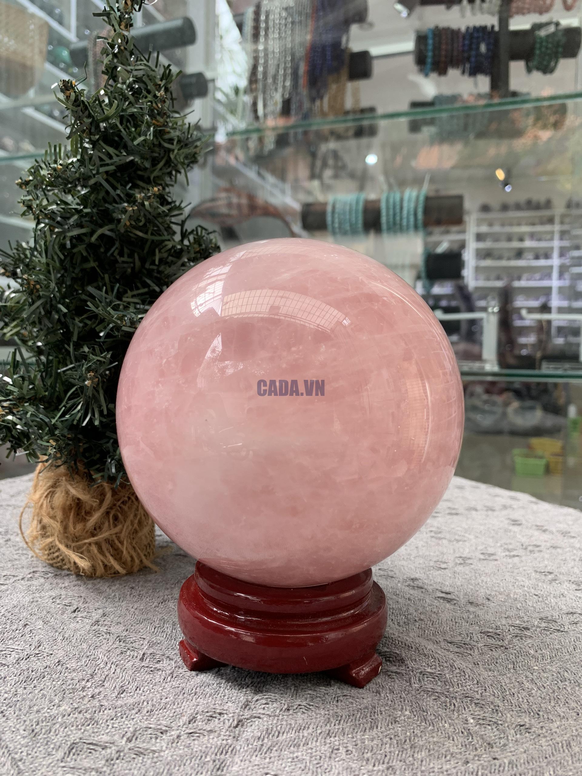 Bi cầu Thạch Anh Hồng – Rose Quartz Sphere (BH163), ĐK: 12,10CM, KL: 2,495KG