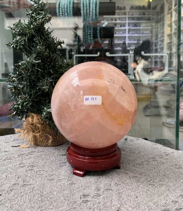 Bi cầu Thạch Anh Hồng – Rose Quartz Sphere (BH191), ĐK: 11,78CM, KL: 2,255KG