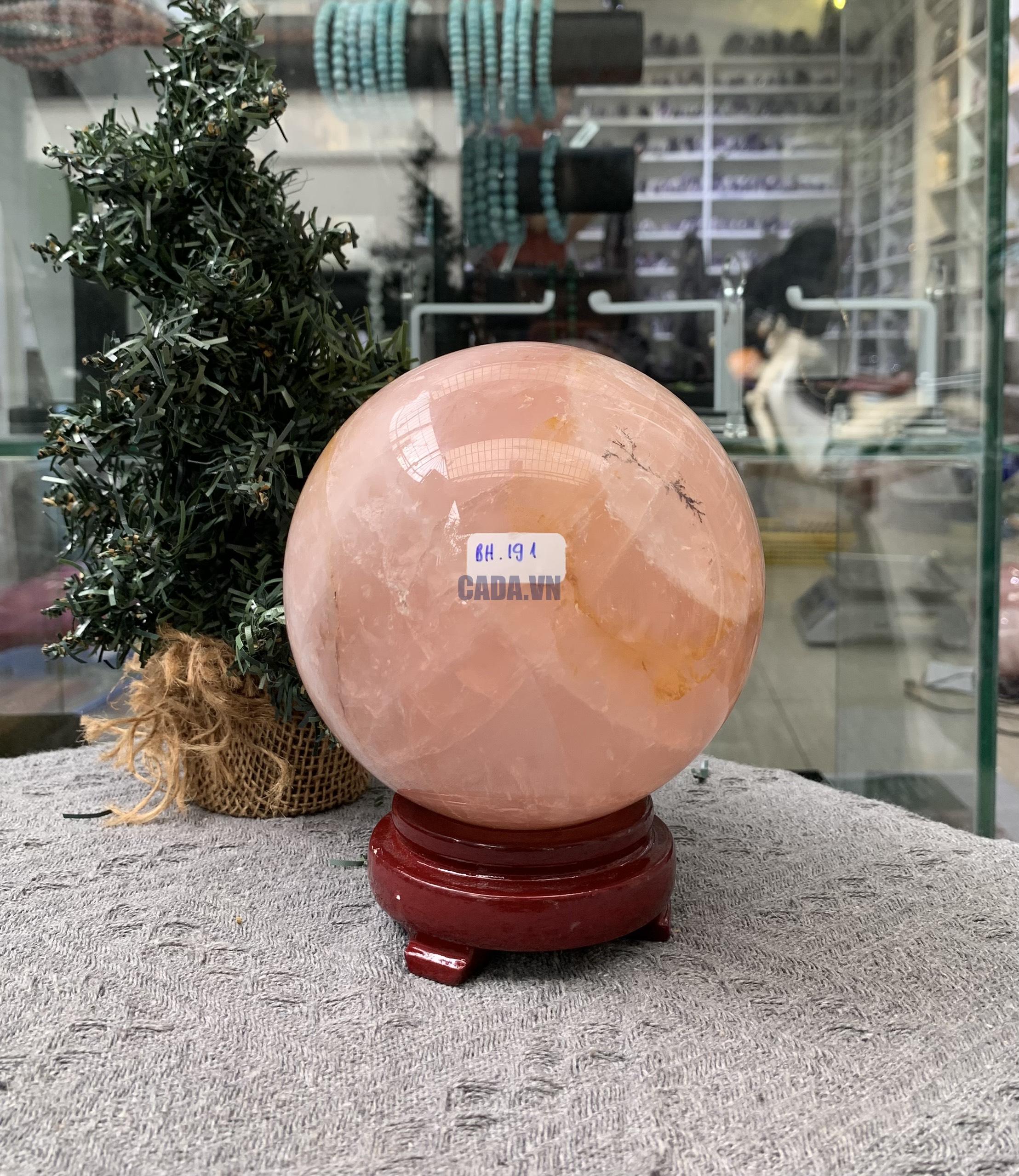 Bi cầu Thạch Anh Hồng – Rose Quartz Sphere (BH191), ĐK: 11,78CM, KL: 2,255KG