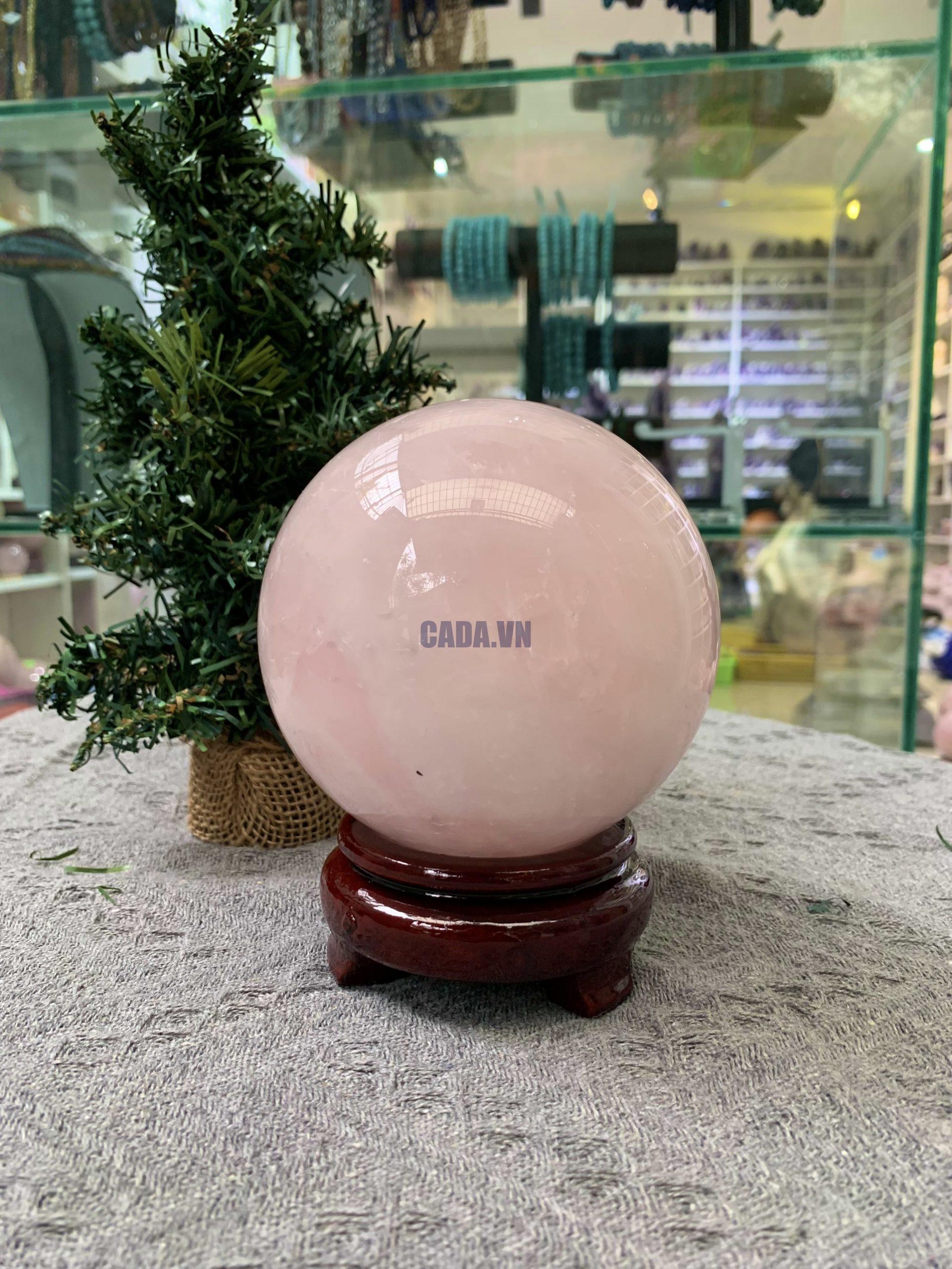 Bi cầu Thạch Anh Hồng – Rose Quartz Sphere (BH190), ĐK: 10,51CM, KL: 1,57KG