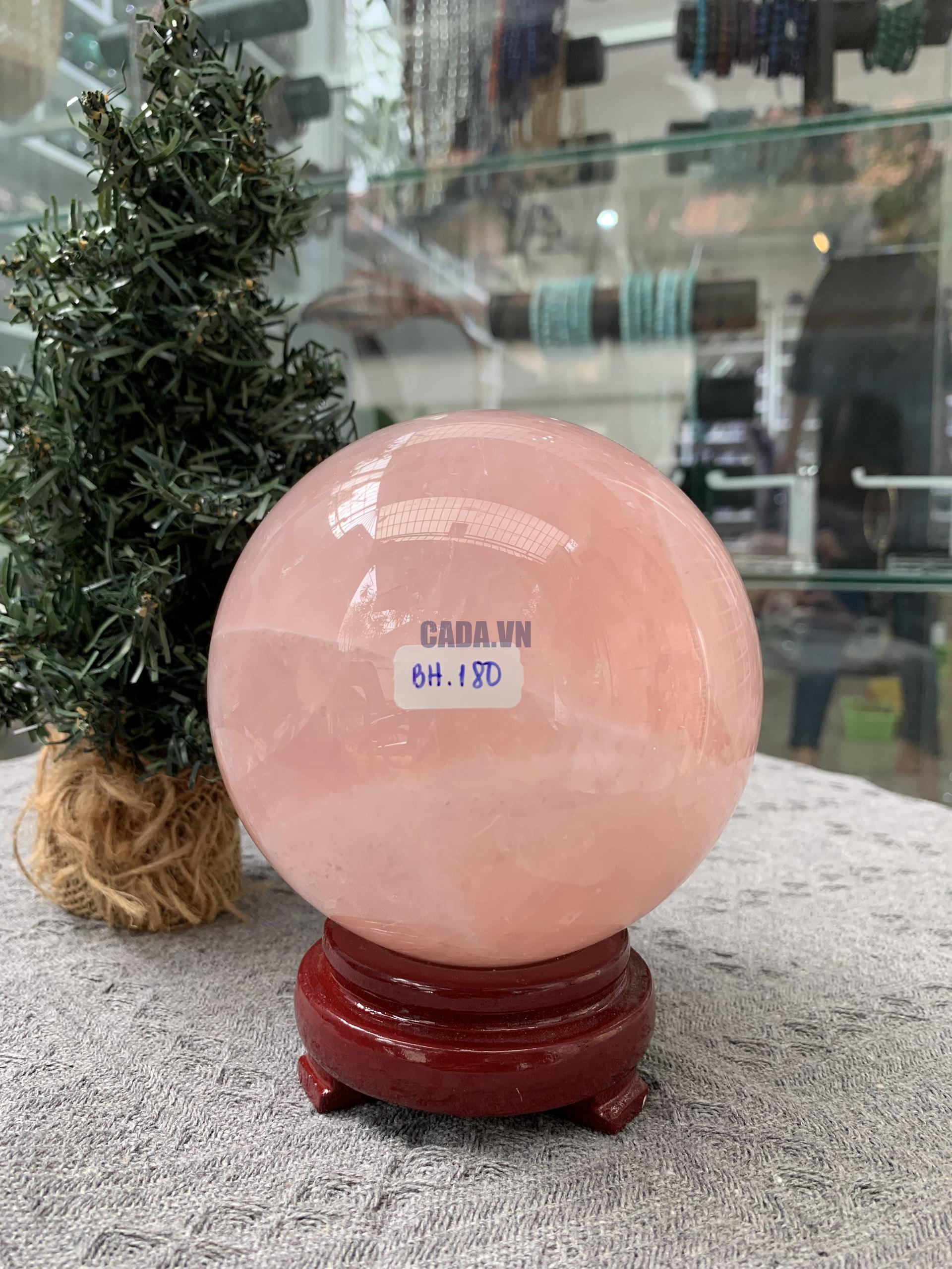 Bi cầu Thạch Anh Hồng – Rose Quartz Sphere (BH180), ĐK: 11,15CM, KL: 1,955KG