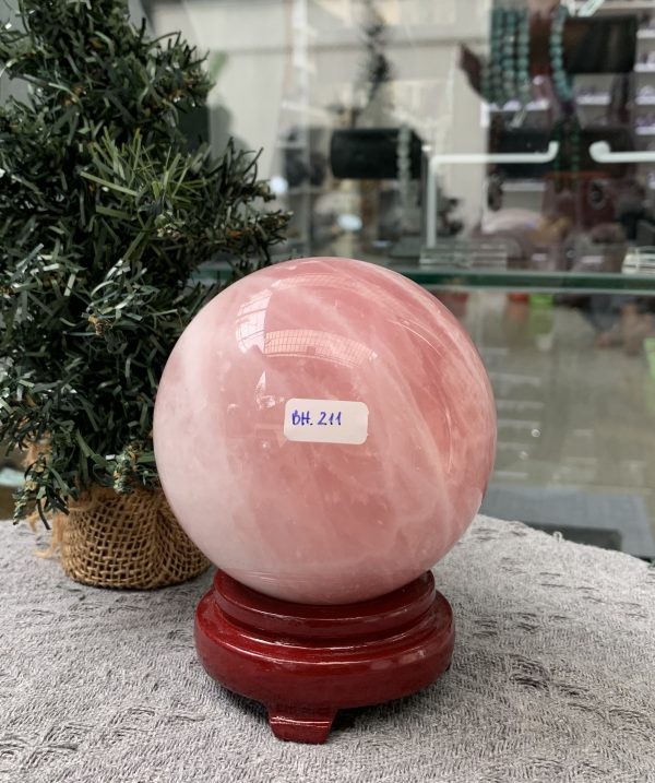 Bi cầu Thạch Anh Hồng – Rose Quartz Sphere (BH211), ĐK: 9,87CM, KL: 1,32KG
