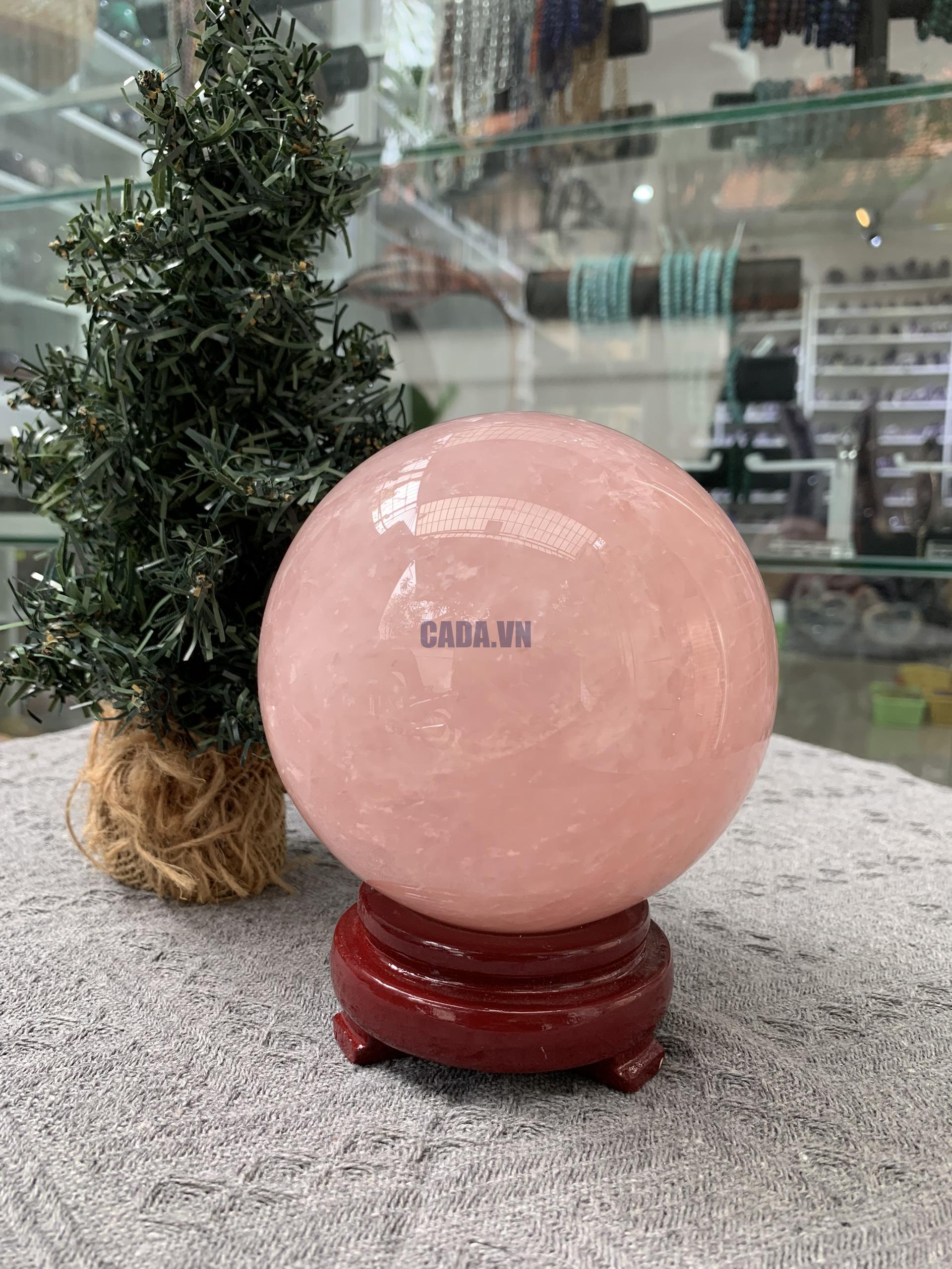 Bi cầu Thạch Anh Hồng – Rose Quartz Sphere (BH216), ĐK: 10,83CM, KL: 1,84KG